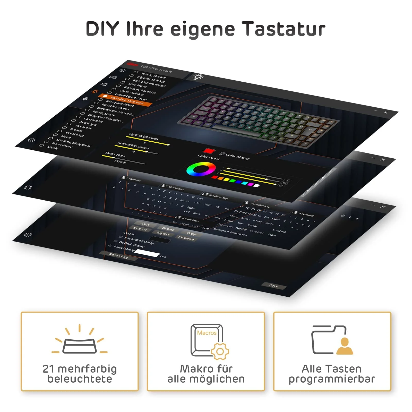 RK ROYAL KLUDGE RK84-DE 75% Gaming-Tastatur, 85 Tasten Kompakte TKL , Bluetooth Mechanische , Roter Schalter, RGB Hintergrundbeleuchtung, 2.4Ghz für Mac & Windows - Image 8
