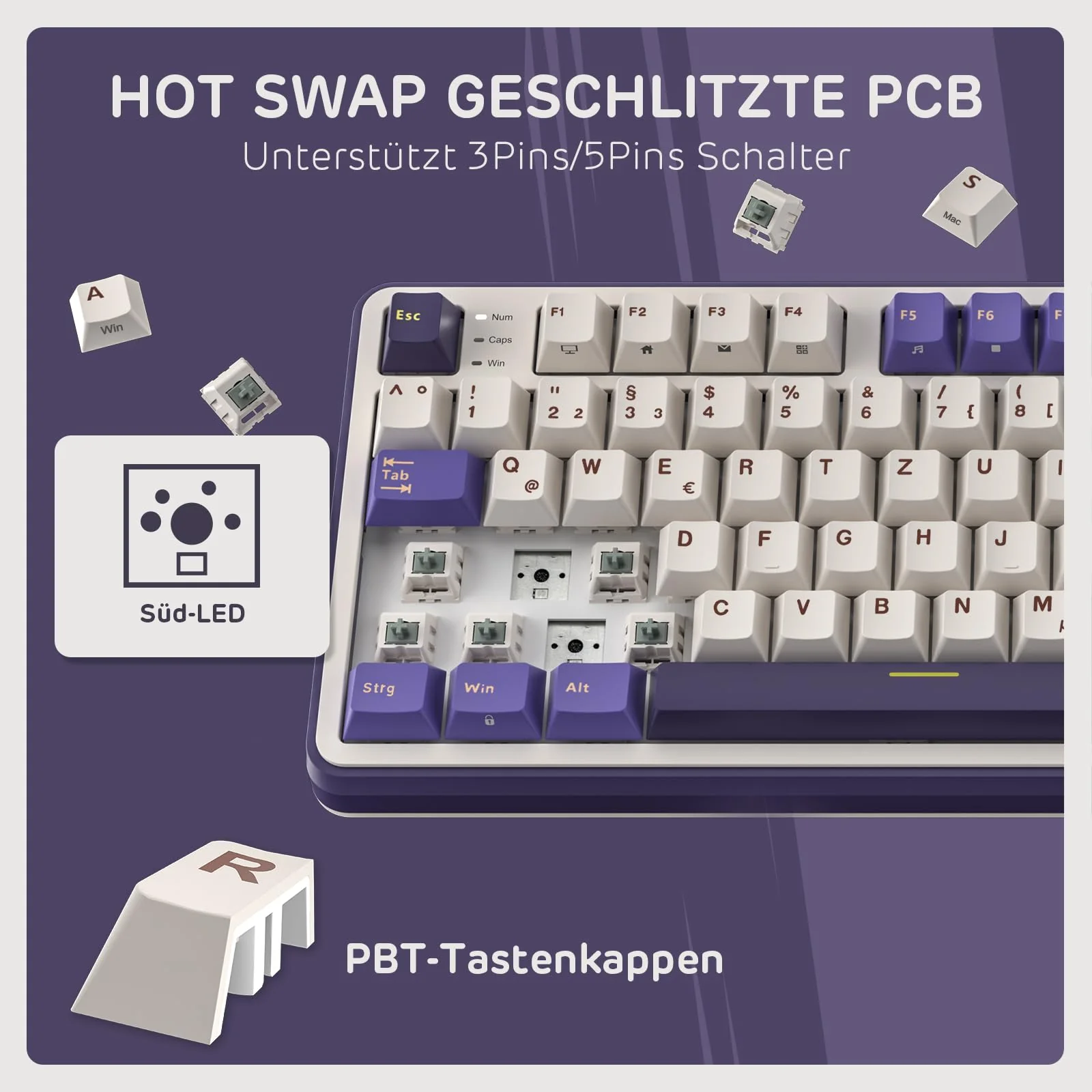 RK ROYAL KLUDGE S98 DE Mechanische Tastatur mit Smart Display & Knopf, Top Mount 96% Kabellose Mechanische Tastatur BT/2.4G/USB-C, Hot-Swap-fähige, Software-Unterstützung, 98 Tasten, QWERTZ - Image 3