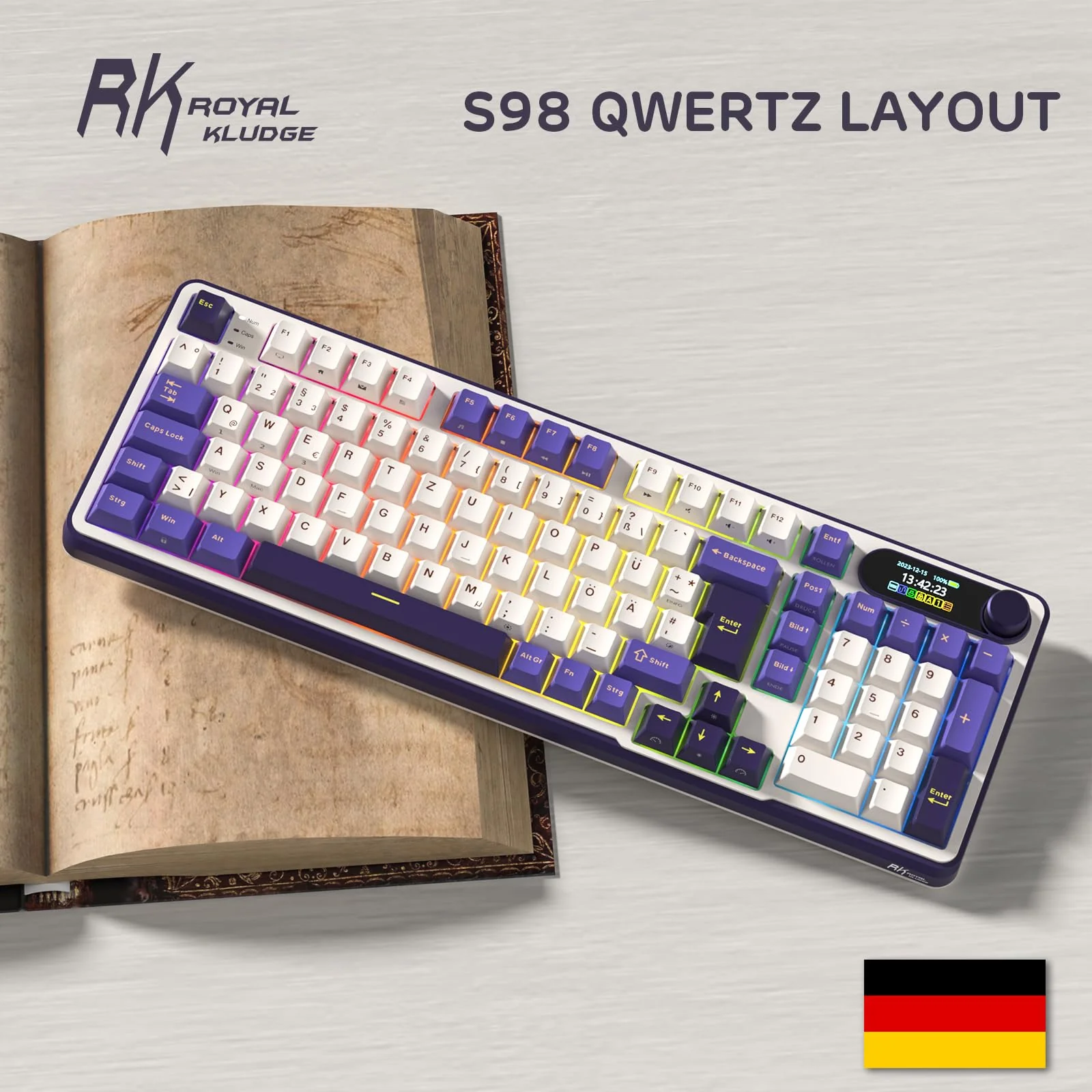RK ROYAL KLUDGE S98 DE Mechanische Tastatur mit Smart Display & Knopf, Top Mount 96% Kabellose Mechanische Tastatur BT/2.4G/USB-C, Hot-Swap-fähige, Software-Unterstützung, 98 Tasten, QWERTZ - Image 5