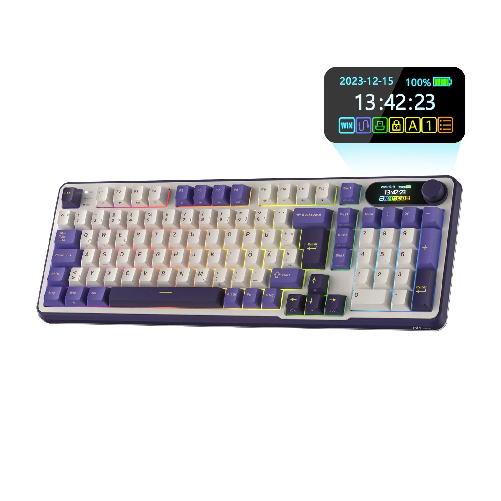 RK ROYAL KLUDGE S98 DE Mechanische Tastatur mit Smart Display & Knopf, Top Mount 96% Kabellose Mechanische Tastatur BT/2.4G/USB-C, Hot-Swap-fähige, Software-Unterstützung, 98 Tasten, QWERTZ - Image 6