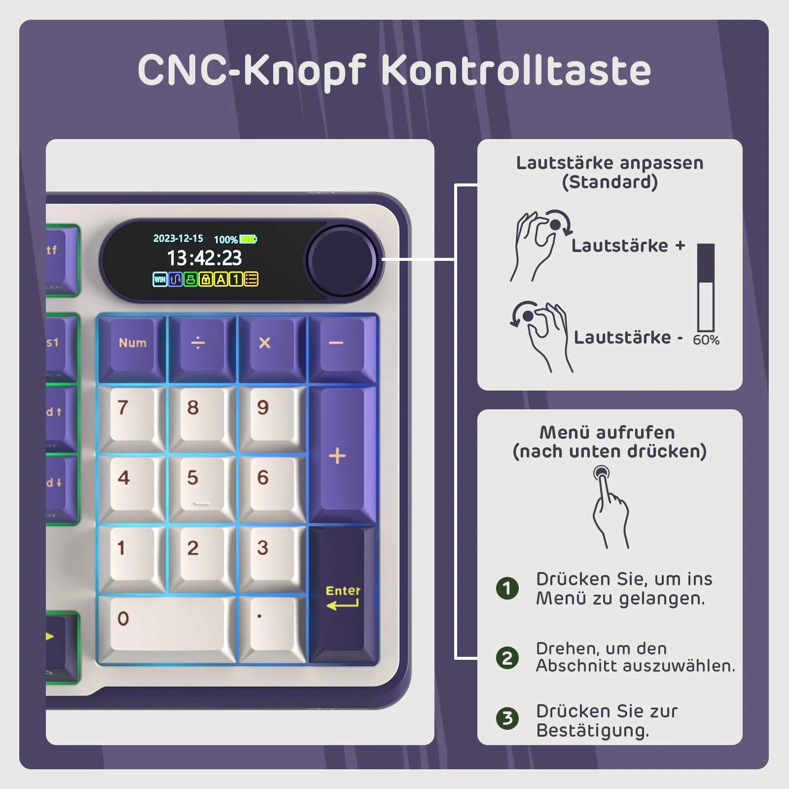 RK ROYAL KLUDGE S98 DE Mechanische Tastatur mit Smart Display & Knopf, Top Mount 96% Kabellose Mechanische Tastatur BT/2.4G/USB-C, Hot-Swap-fähige, Software-Unterstützung, 98 Tasten, QWERTZ - Image 7