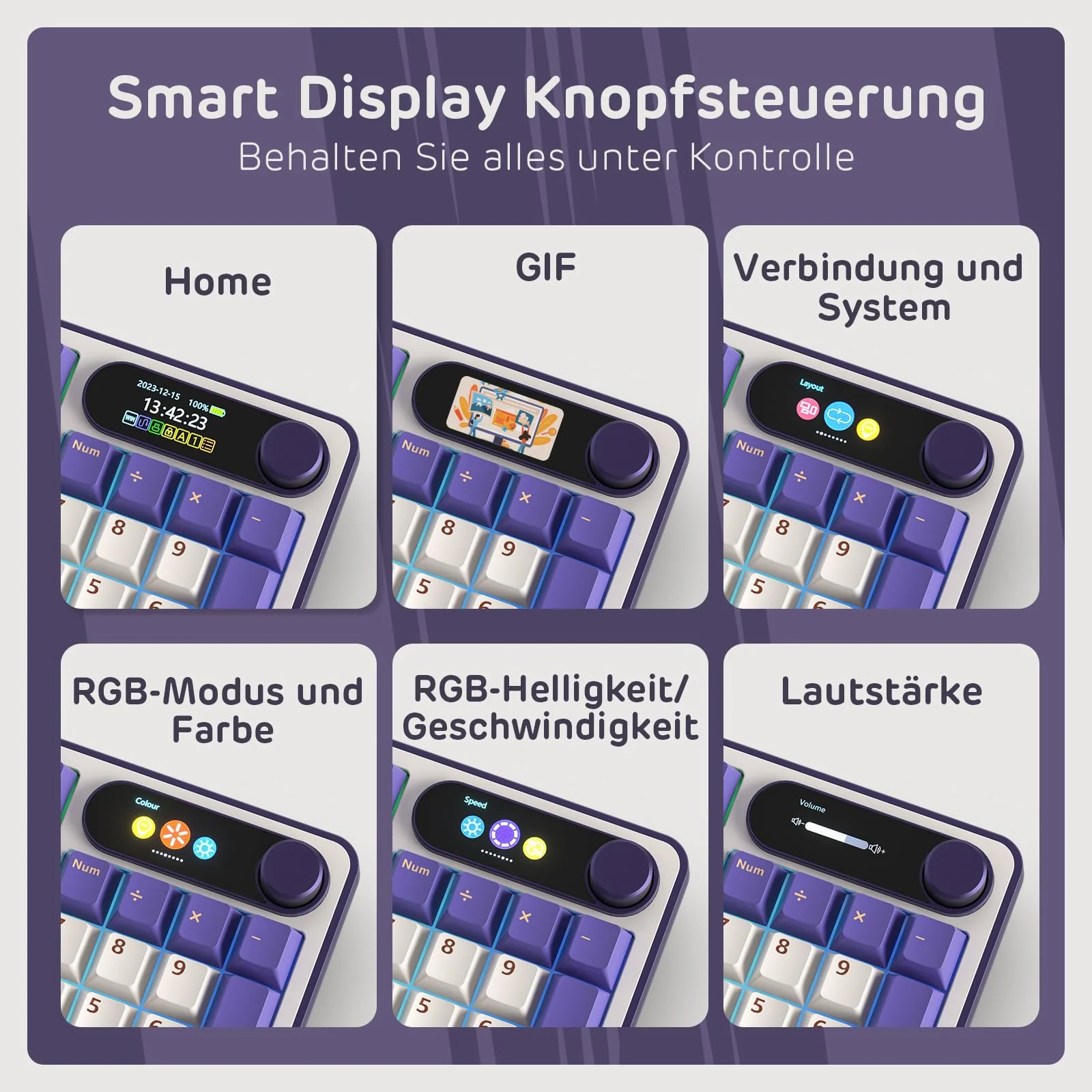 RK ROYAL KLUDGE S98 DE Mechanische Tastatur mit Smart Display & Knopf, Top Mount 96% Kabellose Mechanische Tastatur BT/2.4G/USB-C, Hot-Swap-fähige, Software-Unterstützung, 98 Tasten, QWERTZ - Image 8