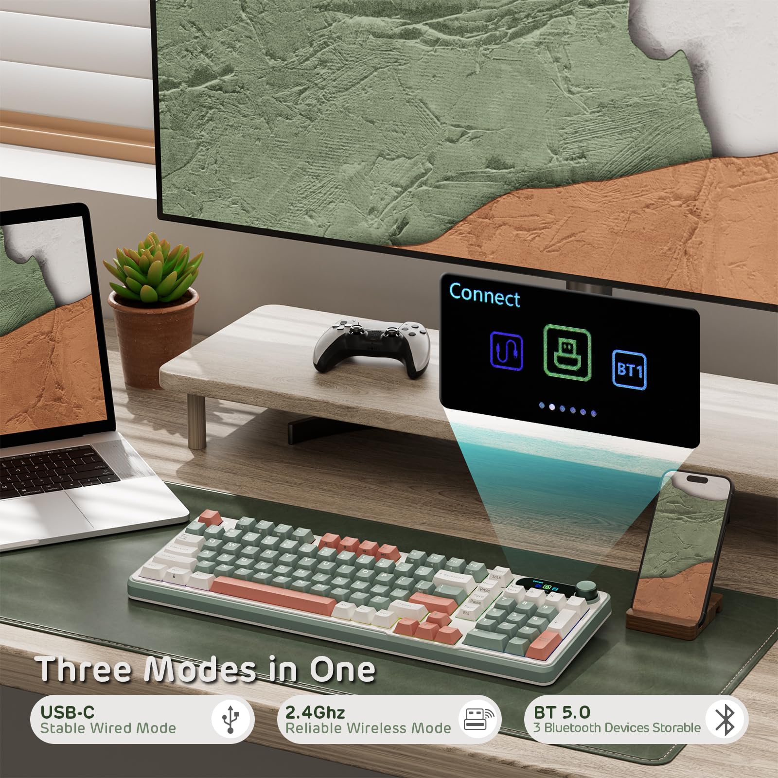 RK ROYAL KLUDGE S98 Mechanische Tastatur mit Smart Display & Knopf, Top Mount 96% Kabellose Mechanische Tastatur BT/2.4G/USB-C, Hot-Swap-fähige, Software-Unterstützung, Massiver Akku, 98 Tasten - Image 9