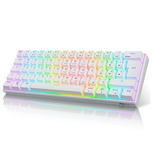 RK61 Mechanische Gaming-Tastatur, 2,4 GHz Wireless/Bluetooth/Wired 60% Mechanische Tastatur 61 Tasten Hot-Swap-fähiger Blauer Schalter mit RGB-Beleuchtung Kompatibel für Win/Mac, Weiß (QWERTZ) - Image 2