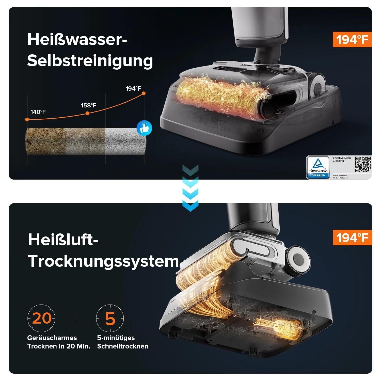 Roborock F25 ALT Staubsauger-Mopp, Nass-Trocken-Staubsauger, kabelloser Hartbodenreiniger mit 20.000 Pa, mit KI-unterstützten Rädern, 90°C Heißluft-Schnelltrocknen & Heißwasser-Selbstreinigung Mopp - Image 3