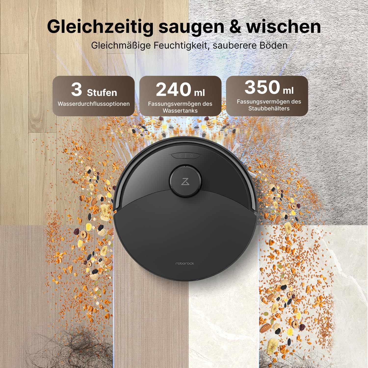 roborock Q10 X5+ Saugroboter mit Wischfunktion, Auto-Entleerungsstation für 7 Wochen, 10000 Pa Saugkraft, Dual Anti-Tangle System, intelligente Hindernisvermeidung, PreciSense-LiDAR Navigation,Schwarz - Image 6