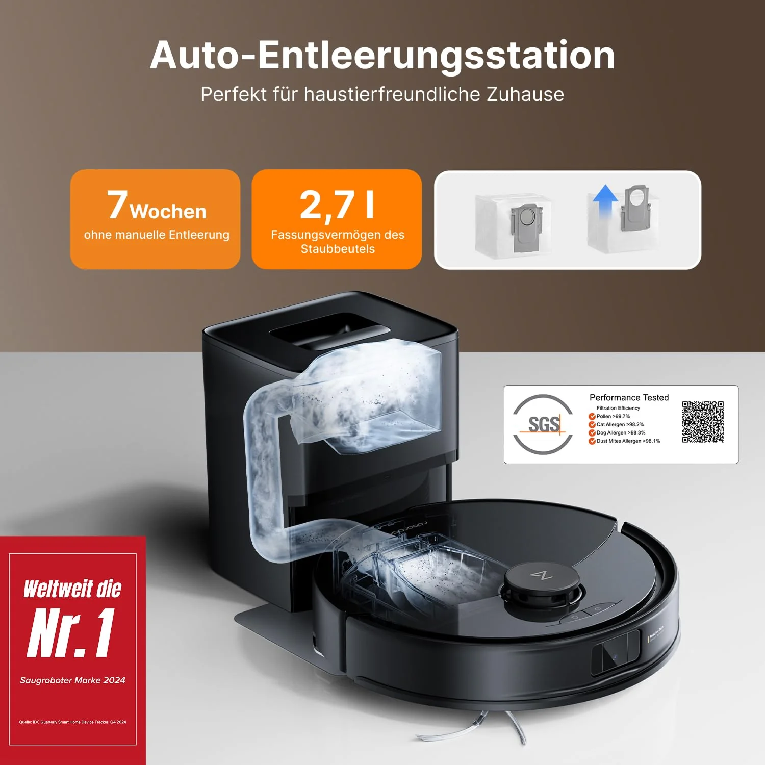 roborock Q10 X5+ Saugroboter mit Wischfunktion, Auto-Entleerungsstation für 7 Wochen, 10000 Pa Saugkraft, Dual Anti-Tangle System, intelligente Hindernisvermeidung, PreciSense-LiDAR Navigation,Schwarz - Image 9