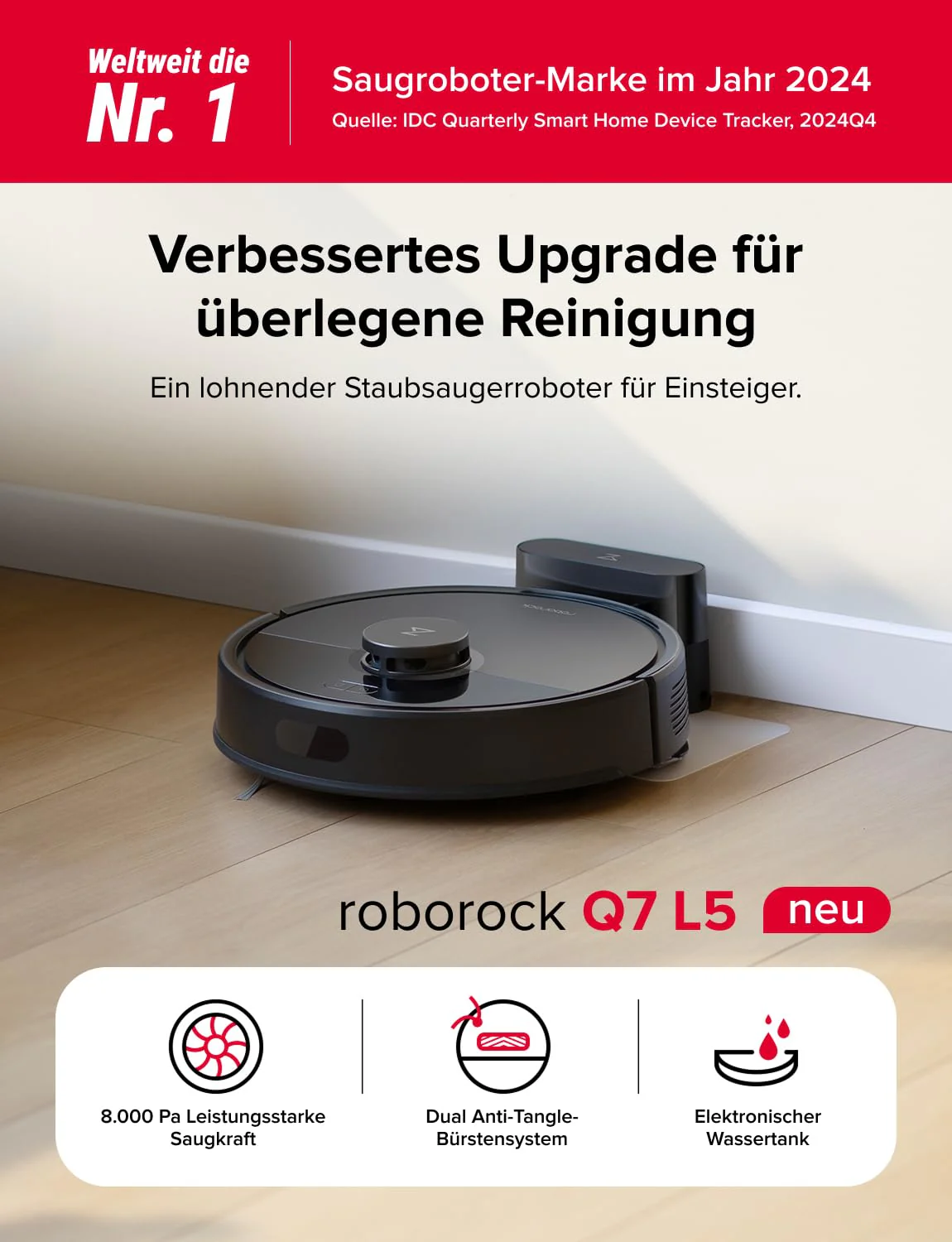 roborock Q7 L5 Saugroboter, Dual Anti-Tangle System, 8.000 Pa HyperForce Saugkraft, Präzise Navigation, Smart No-Go Zone, Einstiegsleistung, Perfekt für Haustierbesitzer (Schwarz) - Image 8