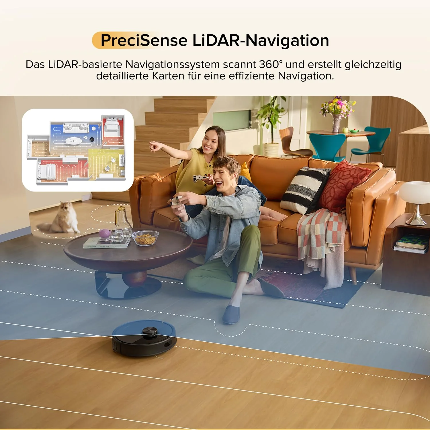 roborock Q7 M5-Set Saugroboter mit Wischfunktion, 10.000Pa Saugkraft, Dual Anti-Tangle-System, 150Min Laufzeit, LiDAR Navigation, Staubsauger Roboter für Teppich, Tierhaare, APP Steuerung (Schwarz) - Image 5