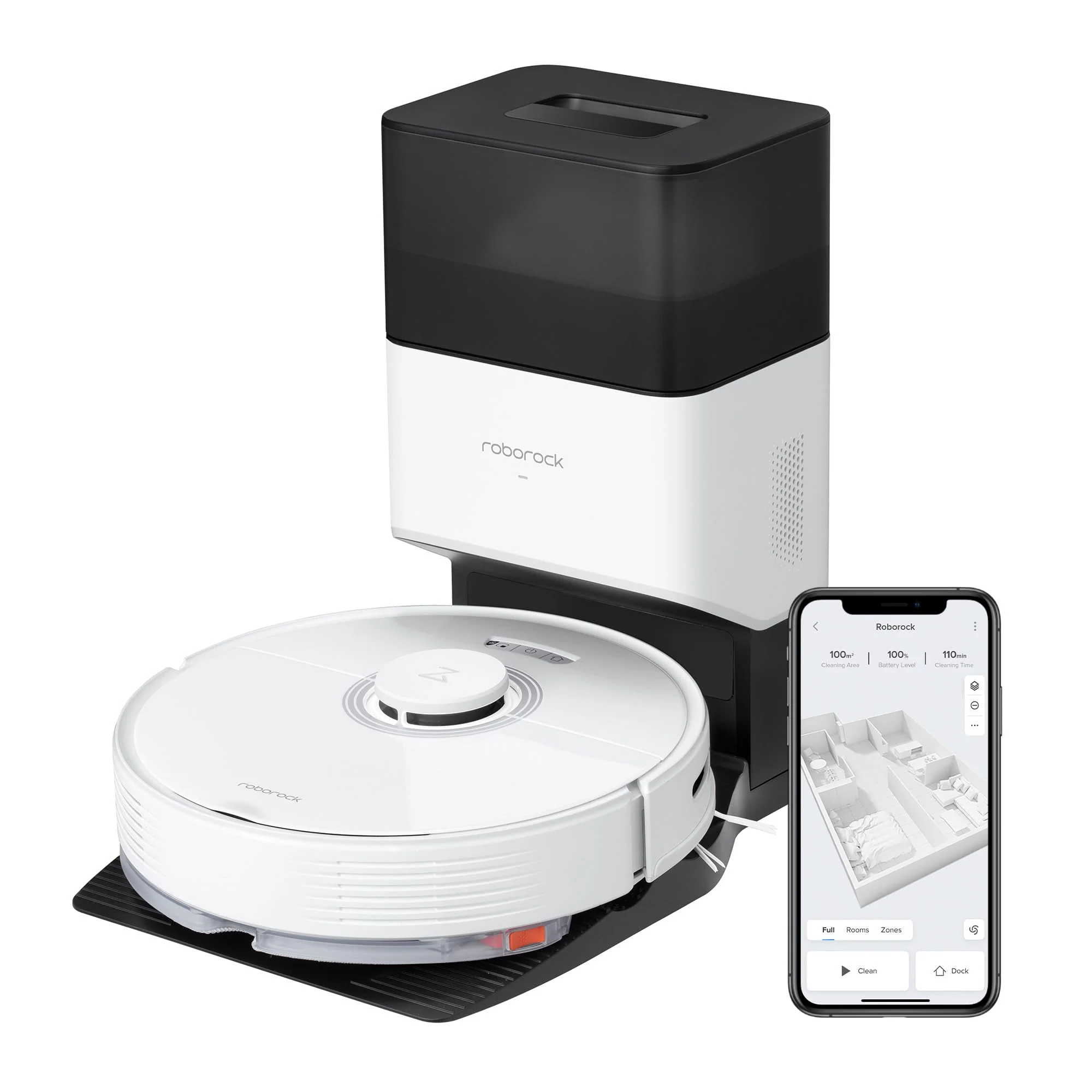 roborock Q7 Max+ Saugroboter mit Absaugstation, Vollgummibürste, 4200Pa Saugkraft, Staubsauger Wischroboter PreciSense-LiDAR-Navigation & 3D Mapping, Teppiche, Tierhaare, App/Alexa (Weiß)