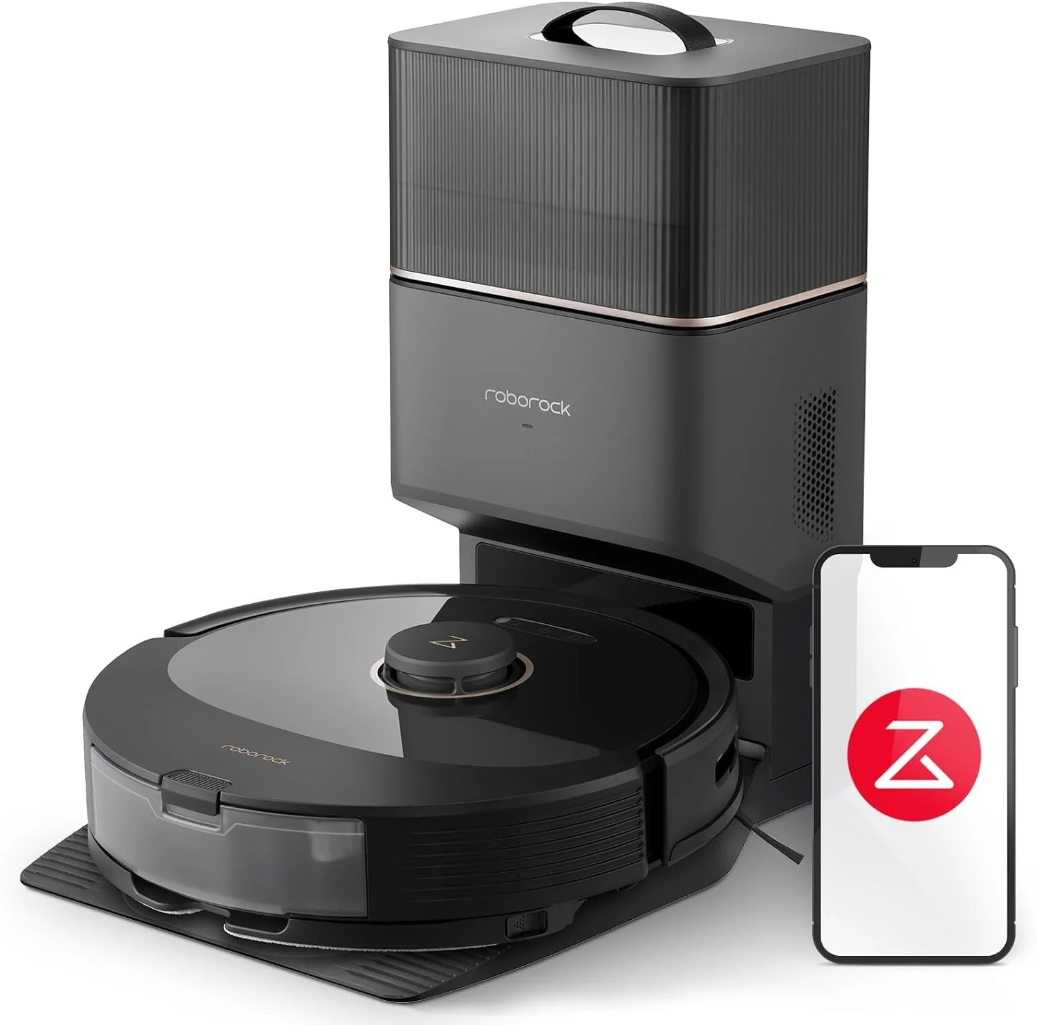 roborock Q8 Max+ Saugroboter mit Absaugstation, DuoRoller-Bürste, 5500Pa Saugkraft, 2,5L Staubbeutel, 350mL Wassertank, Wischroboter PreciSense-LiDAR-Navigation (Schwarz)