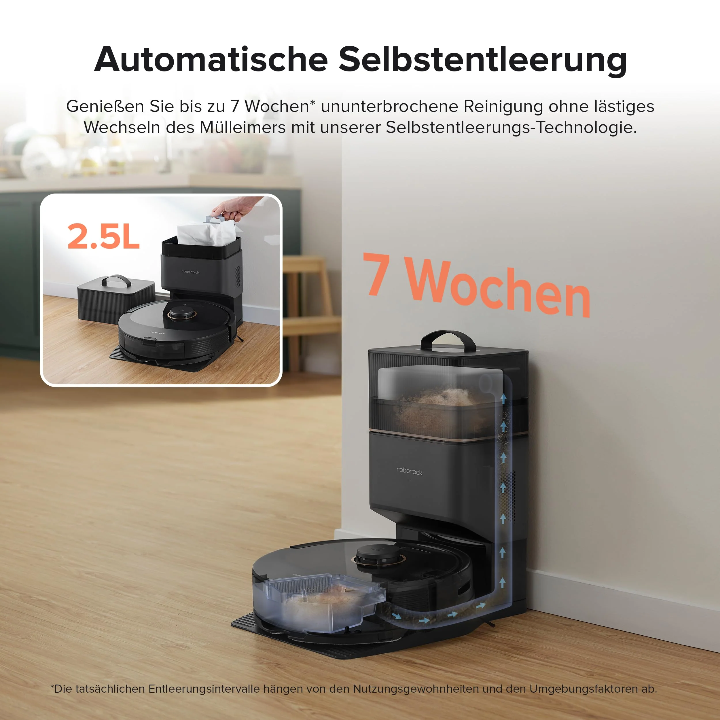 roborock Q8 Max+ Saugroboter mit Absaugstation, DuoRoller-Bürste, 5500Pa Saugkraft, 2,5L Staubbeutel, 350mL Wassertank, Wischroboter PreciSense-LiDAR-Navigation (Schwarz) - Image 6