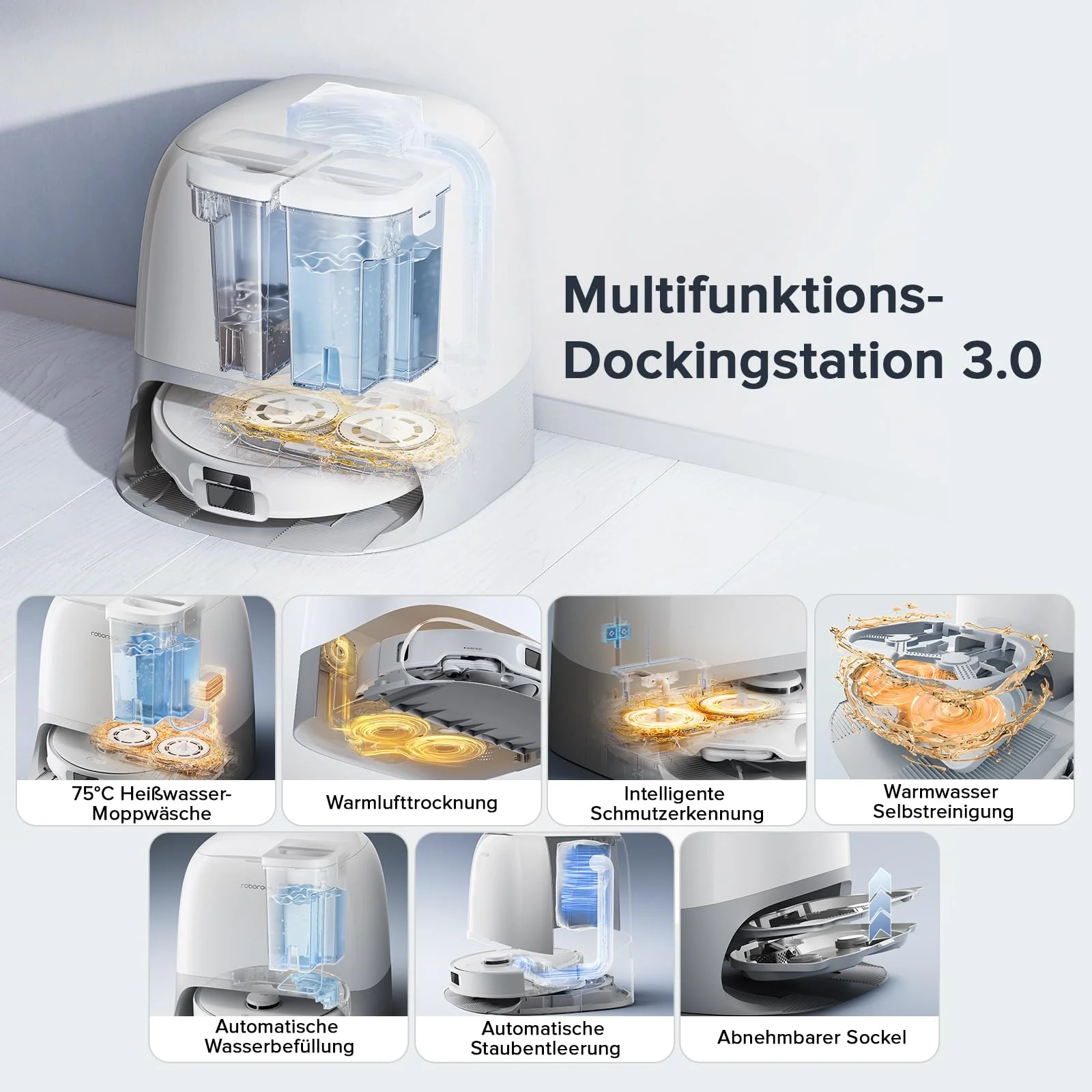 roborock Qrevo Curv S5X-Set Saugroboter mit Wischfunktion Absaugstation, Dual Anti-Tangle-System, 17.000 Pa Saugkraft, 75°C Heißwasser-Moppwäsche, Intelligente Schmutzerkennung, All-in-One-Dock (Weiß) - Image 6