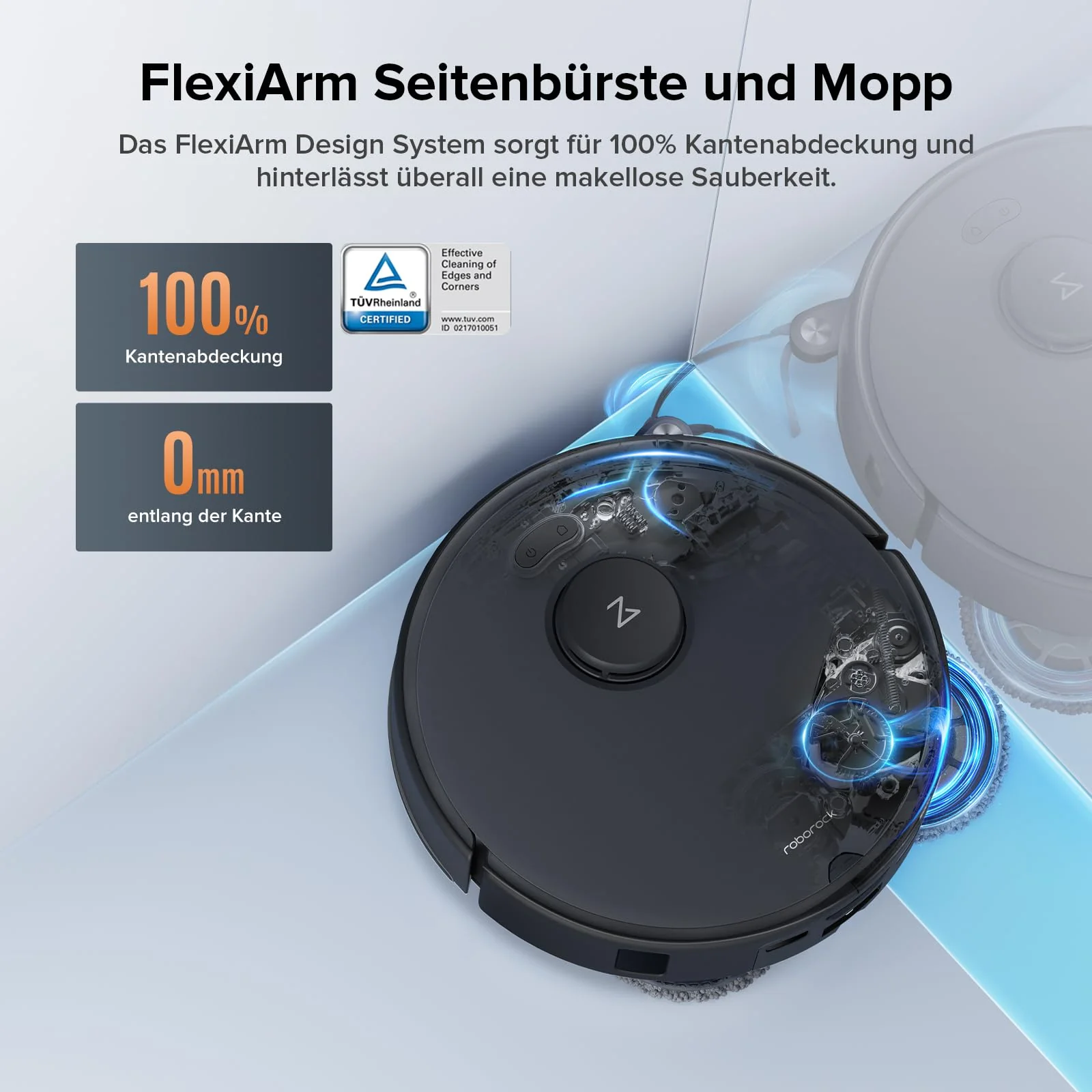 roborock Qrevo Edge S5A Saugroboter mit Wischfunktion,Dual Anti-Tangle-System,18.500Pa,FlexiArm Design Kantenreinigung, Hebarem Wischmopp,75℃ Heißwasser-Moppwäsche (Schwarz) - Image 6