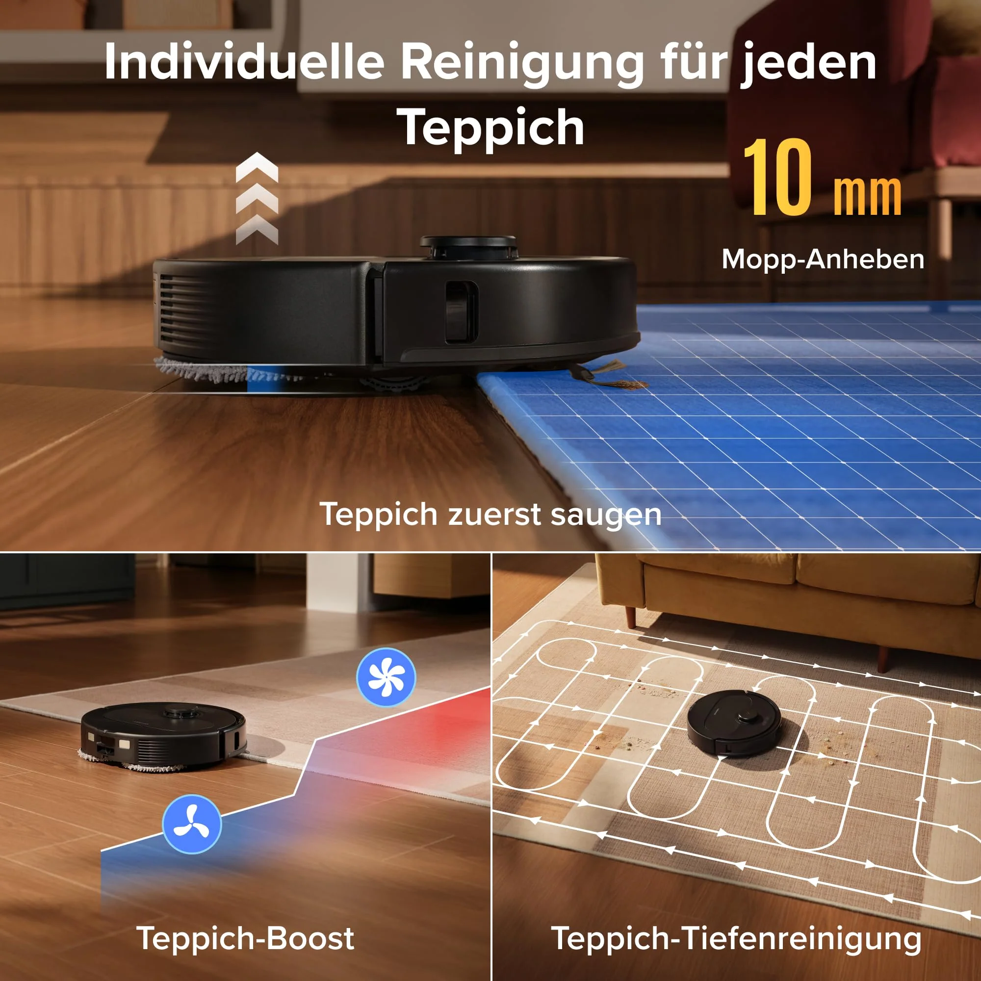 roborock Qrevo S Pro Saugroboter mit Wischfunktion, verbessert von QV 35A, 18.500 Pa, 75 °C Heißwasser-Moppreinigung, Anti-Tangle System, Reactive Tech Hindernisvermeidung, All-in-One Dock (Schwarz) - Image 7