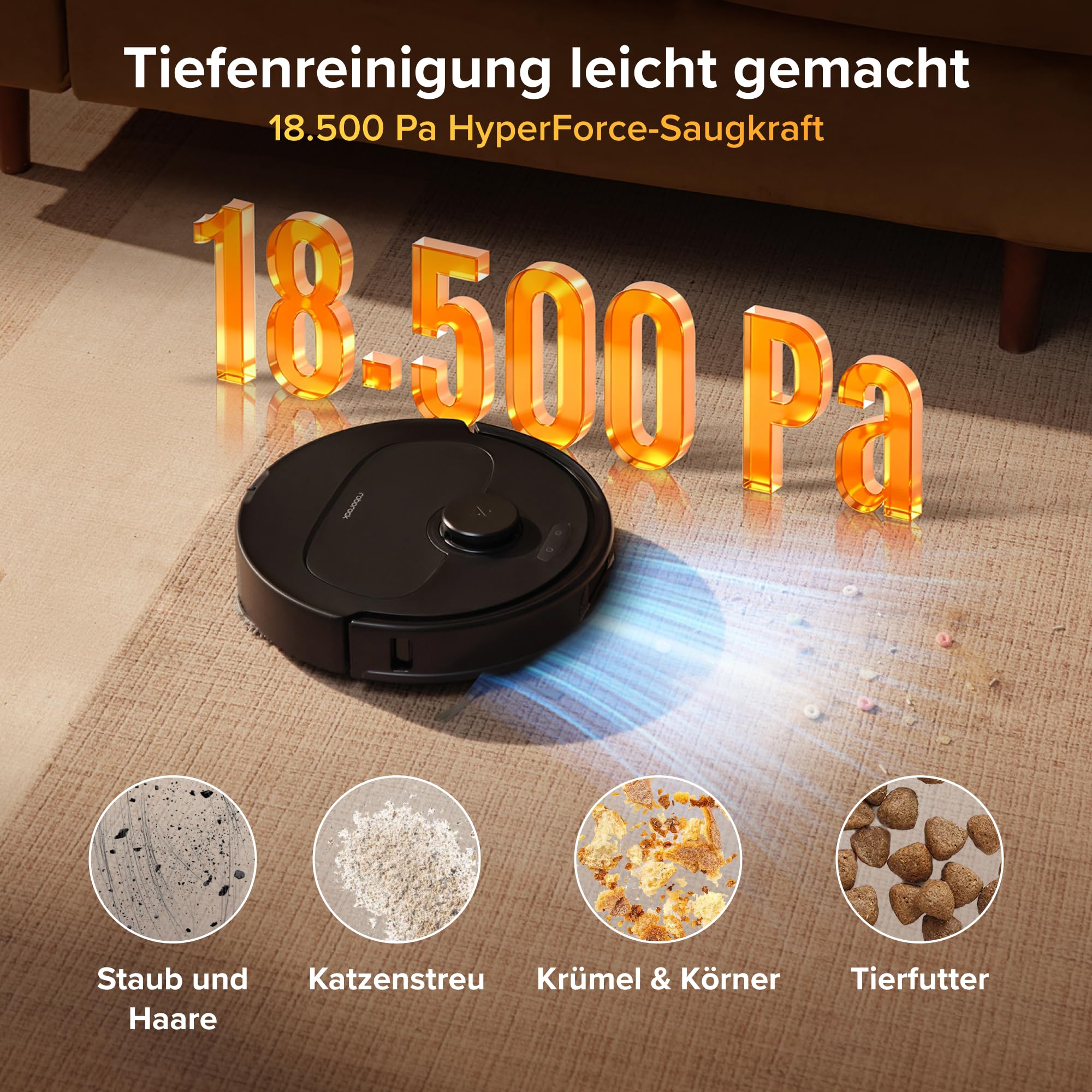 roborock Qrevo S Pro Set Saugroboter mit Wischfunktion, verbessert von QV 35A, 18.500 Pa Saugkraft, 75 °C Heißwasser-Moppreinigung, Anti-Tangle System, Hindernisvermeidung, All-in-One Dock (Schwarz) - Image 3