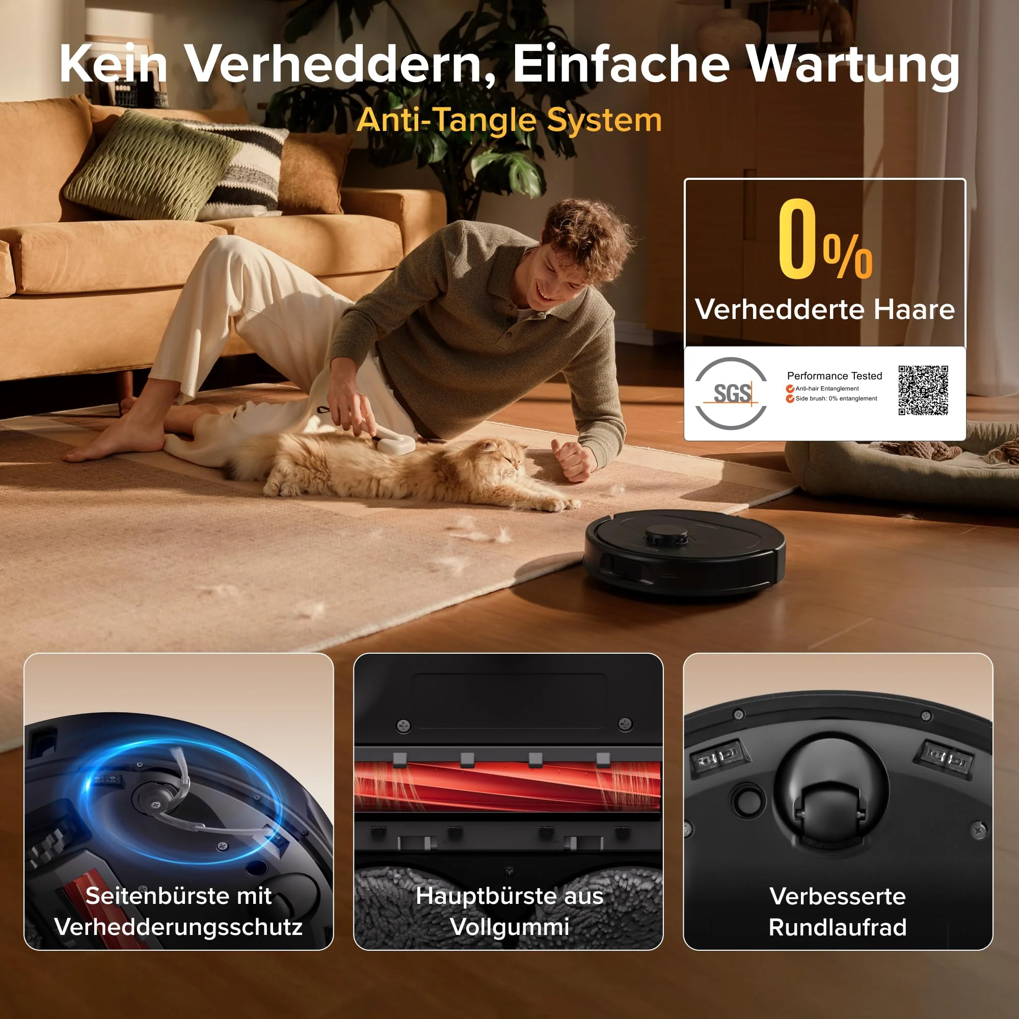 roborock Qrevo S Pro Set Saugroboter mit Wischfunktion, verbessert von QV 35A, 18.500 Pa Saugkraft, 75 °C Heißwasser-Moppreinigung, Anti-Tangle System, Hindernisvermeidung, All-in-One Dock (Schwarz) - Image 4