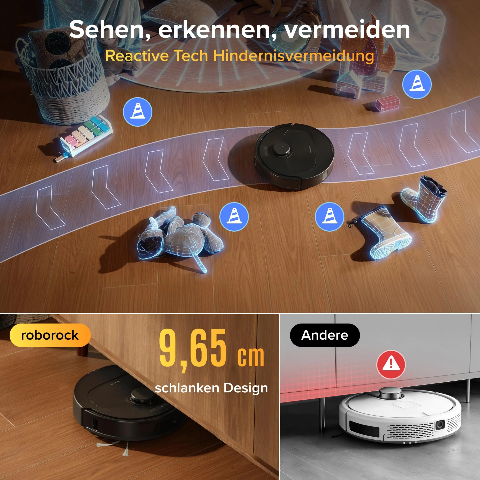 roborock Qrevo S Pro Set Saugroboter mit Wischfunktion, verbessert von QV 35A, 18.500 Pa Saugkraft, 75 °C Heißwasser-Moppreinigung, Anti-Tangle System, Hindernisvermeidung, All-in-One Dock (Schwarz) - Image 6