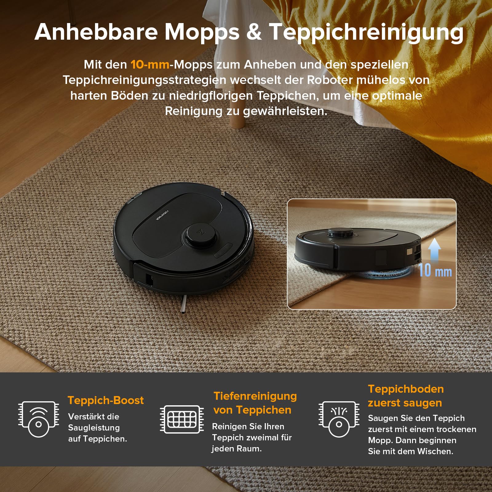 roborock Qrevo Serie Saugroboter mit Wischfunktion, 8000Pa Saugkraft(verbessert von Qrevo S), Anti-Verfilzungs-Seitenbürste, Hindernisvermeidung, LiDAR-Navigation, All-in-One Dock,Schwarz(QV 35A Set) - Image 5