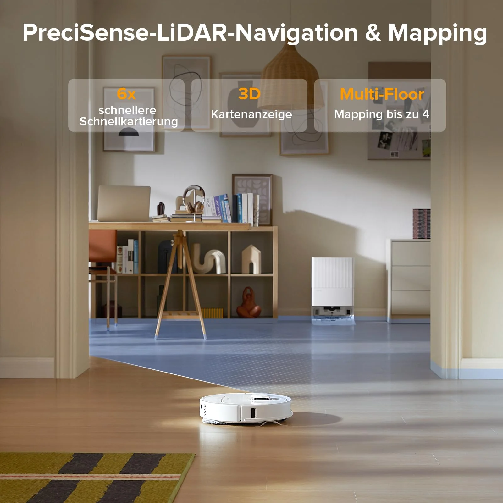 roborock Qrevo Serie Saugroboter mit Wischfunktion, 8000Pa Saugkraft(verbessert von Qrevo S), Anti-Verfilzungs-Seitenbürste, Hindernisvermeidung, LiDAR-Navigation, All-in-One Dock, Weiß(QV 35A Set) - Image 3