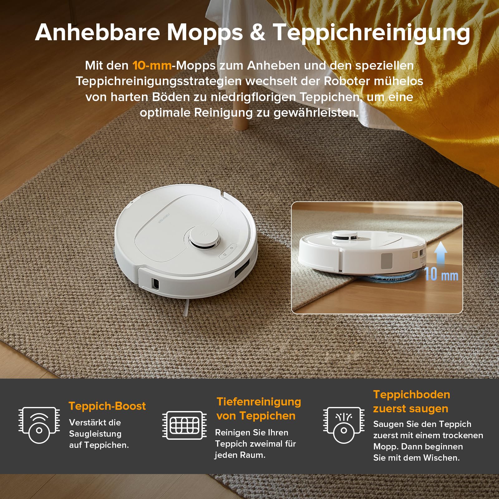 roborock Qrevo Serie Saugroboter mit Wischfunktion, 8000Pa Saugkraft(verbessert von Qrevo S), Anti-Verfilzungs-Seitenbürste, Hindernisvermeidung, LiDAR-Navigation, All-in-One Dock, Weiß(QV 35A Set) - Image 5