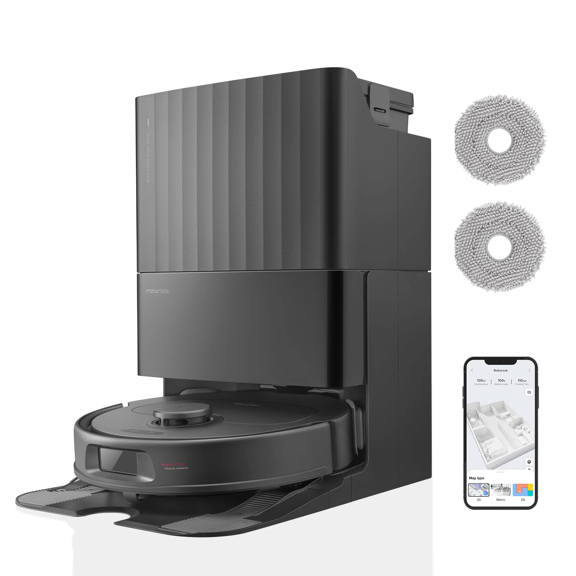 roborock QrevoS Saugroboter mit Saugleistung von 7000Pa, PreciSense® LiDAR Navigation, 45 dB(A) leises Trocknen (Schwarz) - Image 2