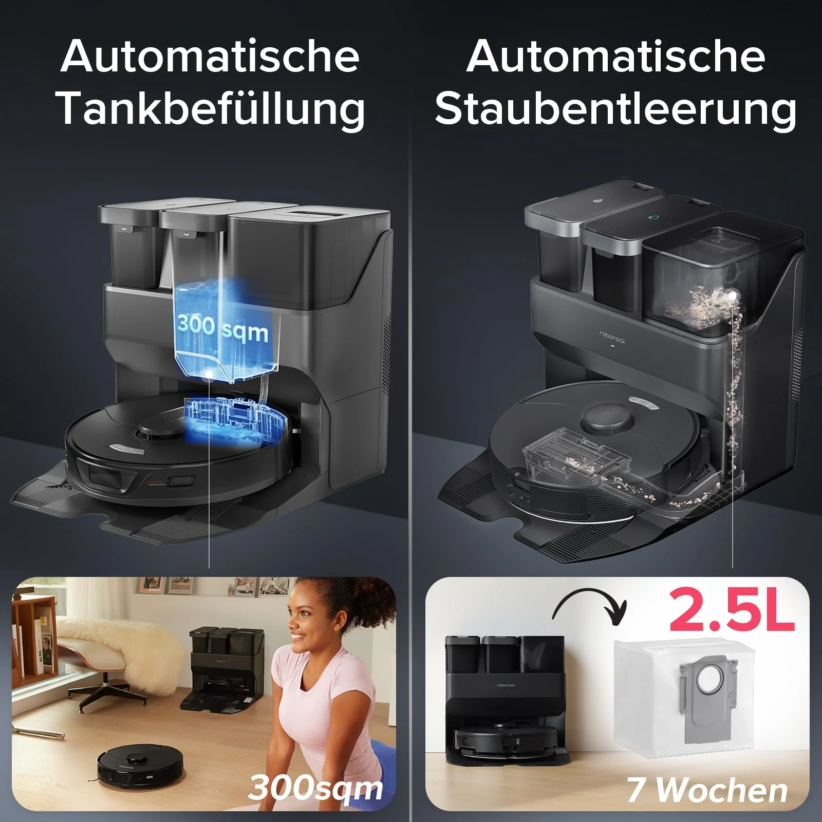 roborock S7 Max Ultra Saugroboter mit selbstentleerender/selbstwaschender/selbsttrocknender/selbstbefüllender/selbstreinigender Station (5500 Pa, aktive Hindernisvermeidung, App/Sprachsteuerung) - Image 4