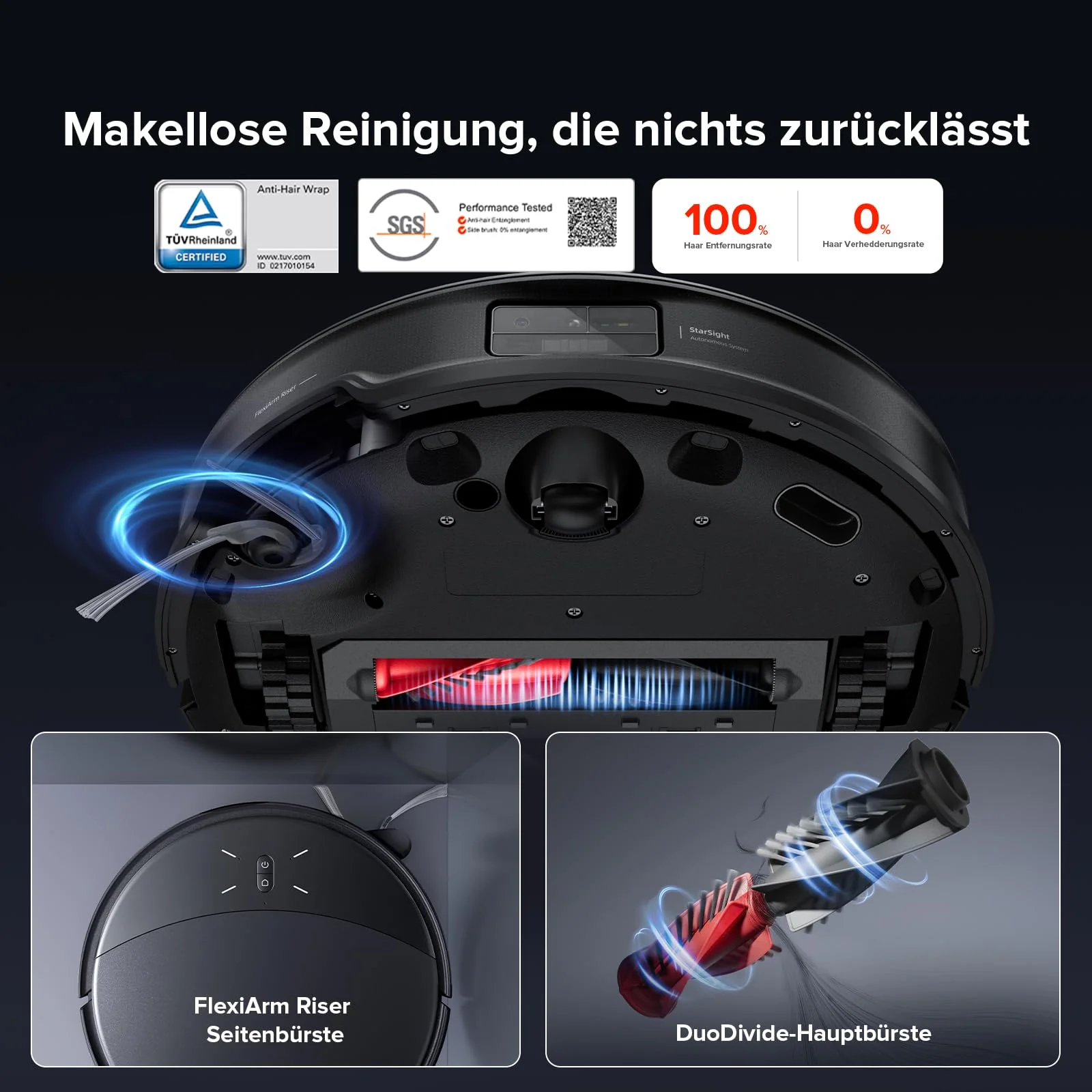 roborock Saros 10R Saugroboter mit Wischfunktion&Hebarem Wischmopp, 7,98cm Ultra-Slim Design, StarSight System 2.0, Zero-Tangle System - Image 7