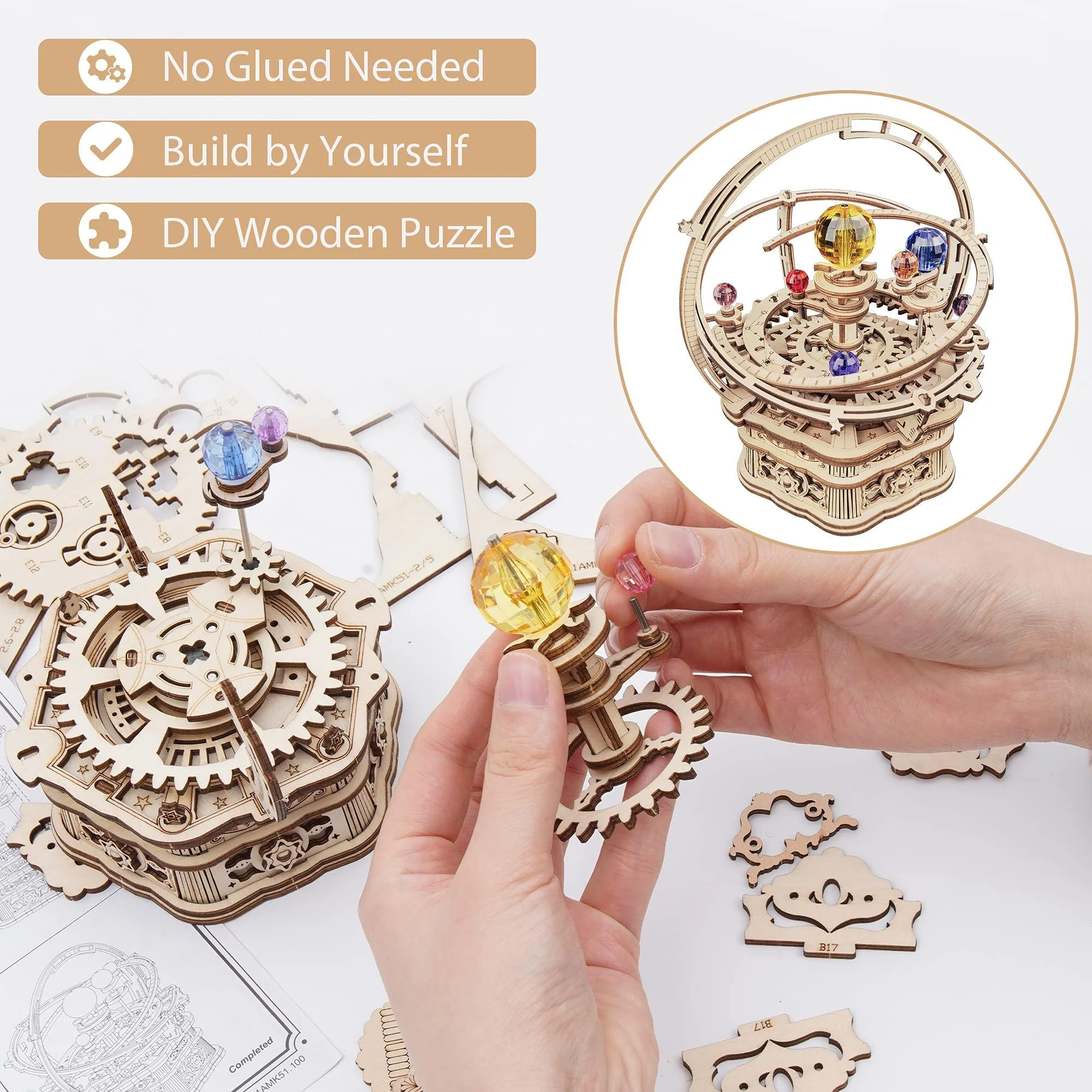 Robotime 3D Holz Puzzle Astronomie Spieluhr Modellbausatz für Erwachsene Mechanische Holzpuzzle Bastelsets DIY Geschenk Spielzeug Geschenk - Image 4