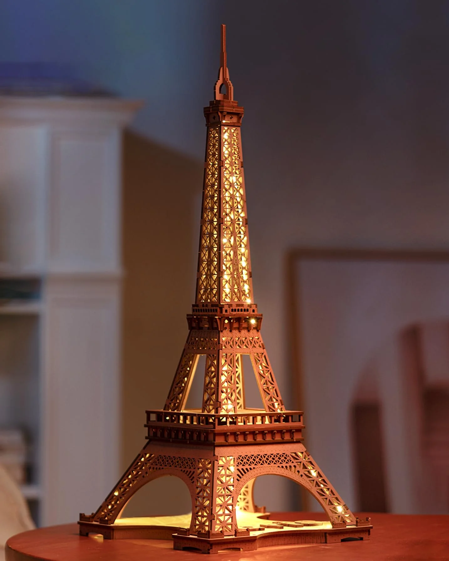 ROBOTIME Architecture Paris Eiffelturm, 3D Puzzle Holz mit Lichtern, Modellbausatz 164 Teile Hoch 53cm, Holzpuzzle Geschenke für Erwachsene und Kinder