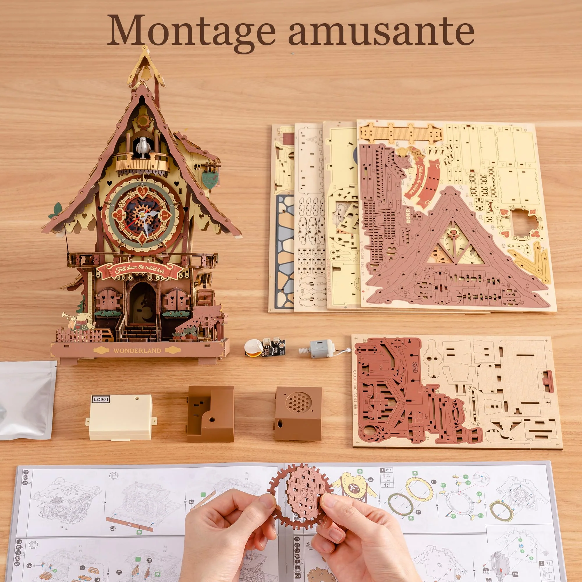 ROBOTIME LC901C 3D-Puzzle-Kuckucksuhr für Erwachsene, Holzpuzzle-Modellbausätze zum Bauen, Arbeitsuhr mit Kuckuck-Sound, Heimdekoration, Handwerk, Geschenk für Jugendliche und Erwachsene - Image 8