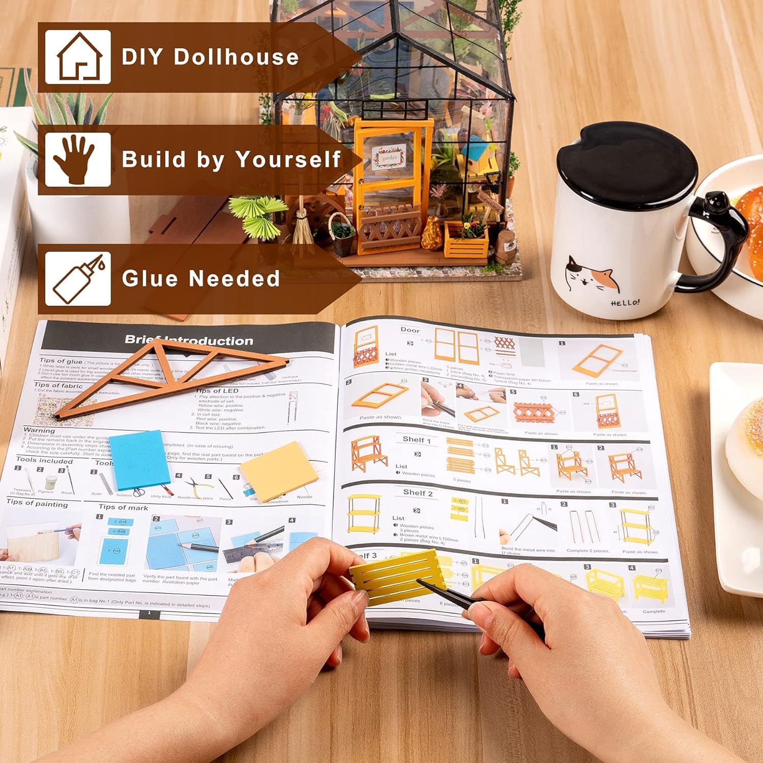 ROBOTIME Miniatur Haus Gewächshaus DIY Miniature House Holz Mit Möbel und Licht, Puppenhaus für Erwachsene Mädchen und Jungen Geschenk zum Muttertag - Image 3