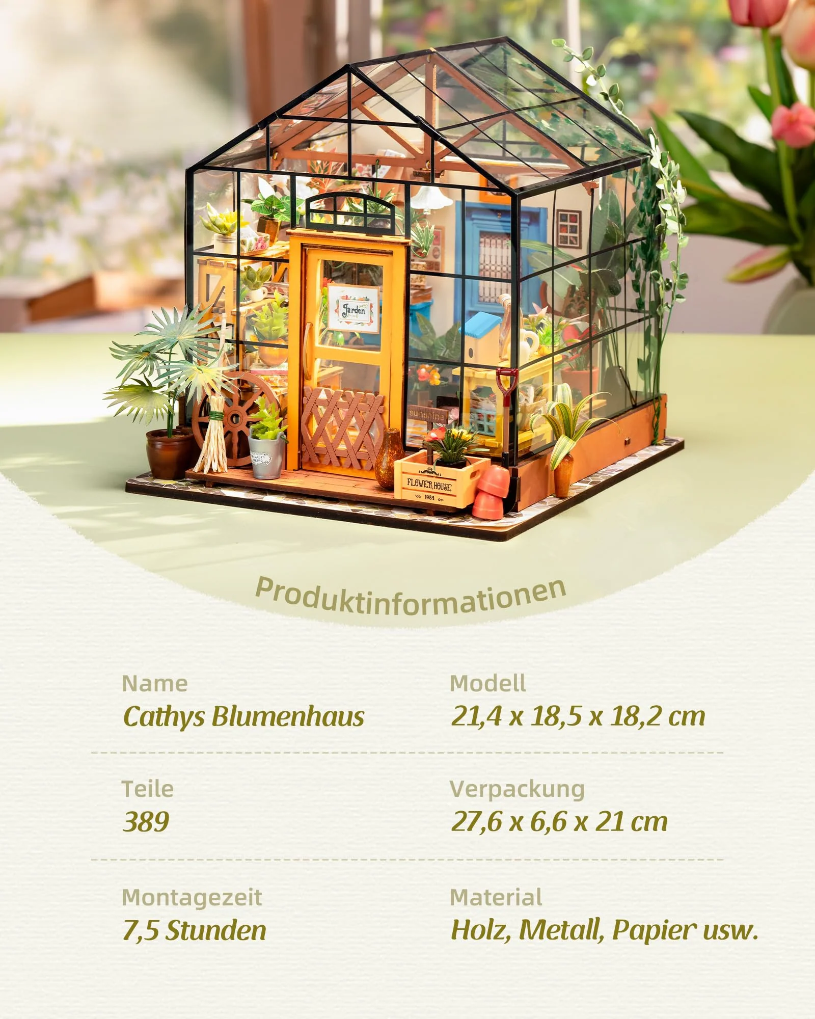 ROBOTIME Miniatur Haus Gewächshaus DIY Miniature House Holz Mit Möbel und Licht, Puppenhaus für Erwachsene Mädchen und Jungen Geschenk zum Muttertag - Image 5