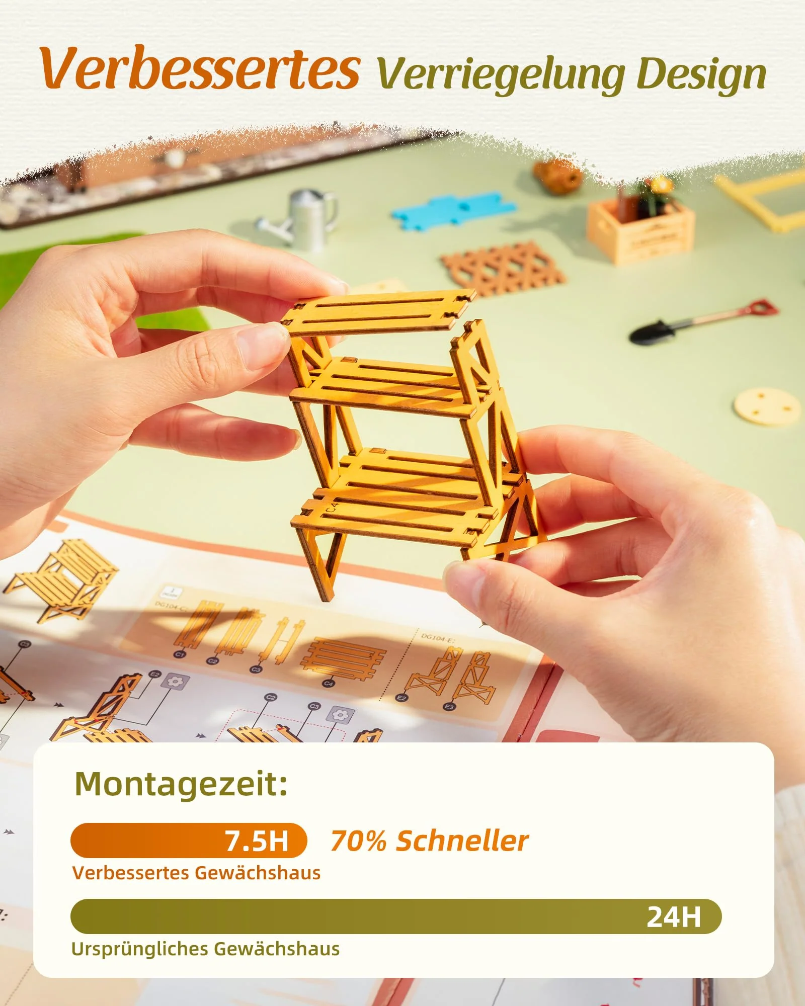 ROBOTIME Miniatur Haus Gewächshaus DIY Miniature House Holz Mit Möbel und Licht, Puppenhaus für Erwachsene Mädchen und Jungen Geschenk zum Muttertag - Image 6