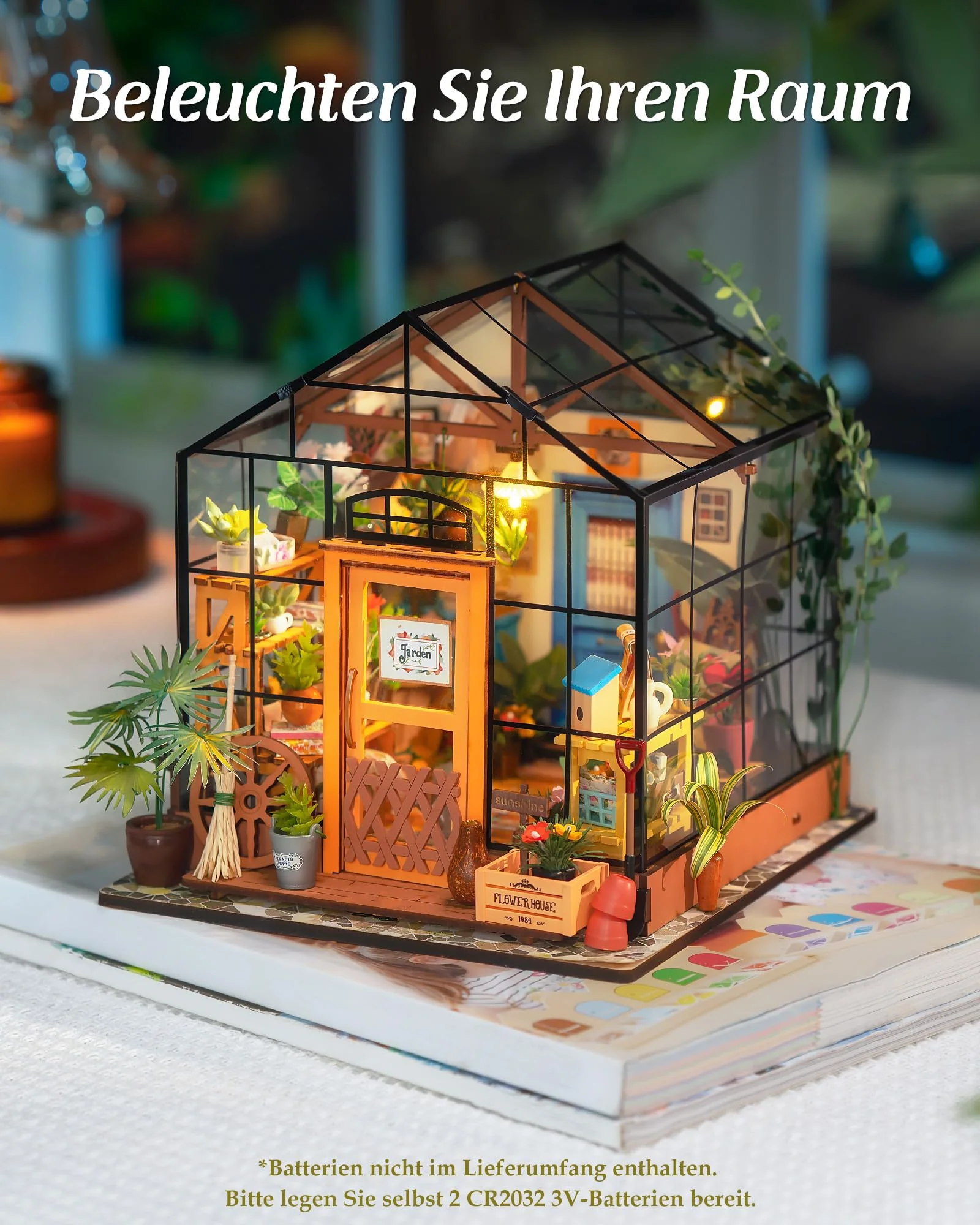 ROBOTIME Miniatur Haus Gewächshaus DIY Miniature House Holz Mit Möbel und Licht, Puppenhaus für Erwachsene Mädchen und Jungen Geschenk zum Muttertag - Image 7
