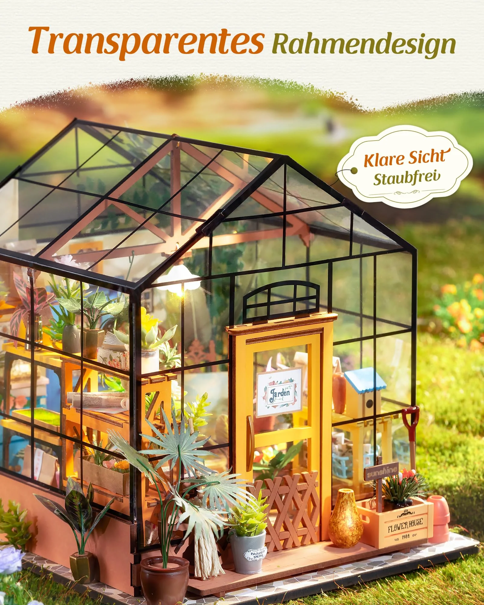 ROBOTIME Miniatur Haus Gewächshaus DIY Miniature House Holz Mit Möbel und Licht, Puppenhaus für Erwachsene Mädchen und Jungen Geschenk zum Muttertag - Image 8