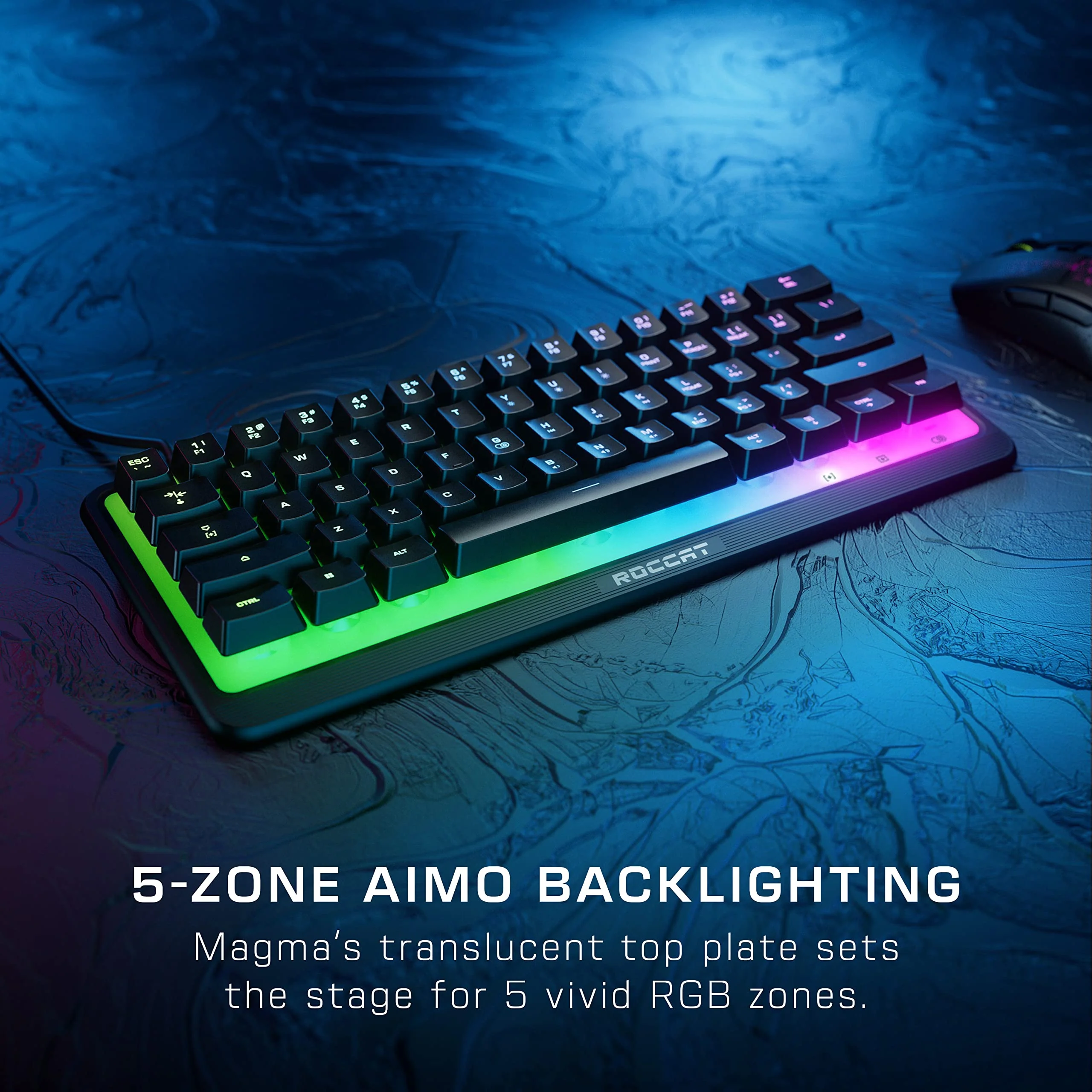 Roccat Magma Mini – 60% RGB-Gaming-Tastatur mit 5 programmierbaren Beleuchtungszonen, Membran-Tastenschalter, programmierbare Funktionsebenen, Anti-Ghosting, & Auslaufsicherheit, Schwarz - Image 3