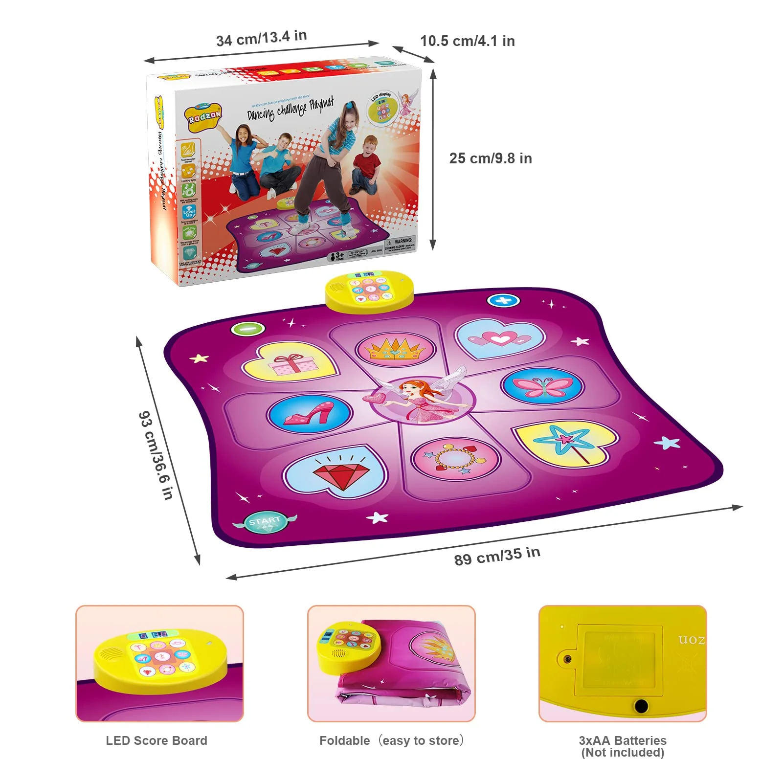 Rodzon Tanzmatte Kinder Spielzeug Geschenke für Mädchen Jungen Alter 3 4 5 6 7 8 Jahre Musikmatte Herausforderung Modi LED Integrierter Musik Weihnachten Geburtstag Kinderspielzeug AML9886 (Violett) - Image 3