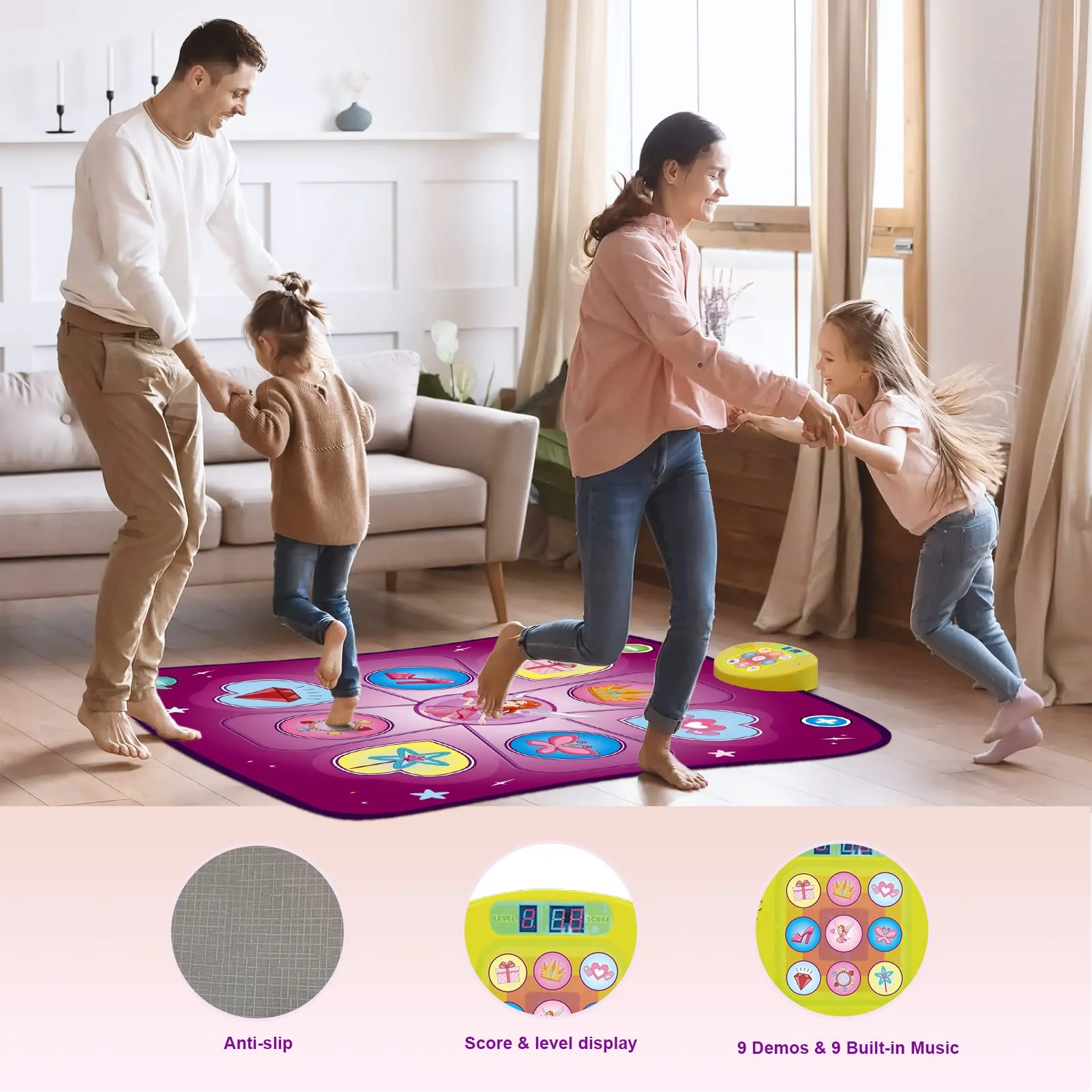 Rodzon Tanzmatte Kinder Spielzeug Geschenke für Mädchen Jungen Alter 3 4 5 6 7 8 Jahre Musikmatte Herausforderung Modi LED Integrierter Musik Weihnachten Geburtstag Kinderspielzeug AML9886 (Violett) - Image 6