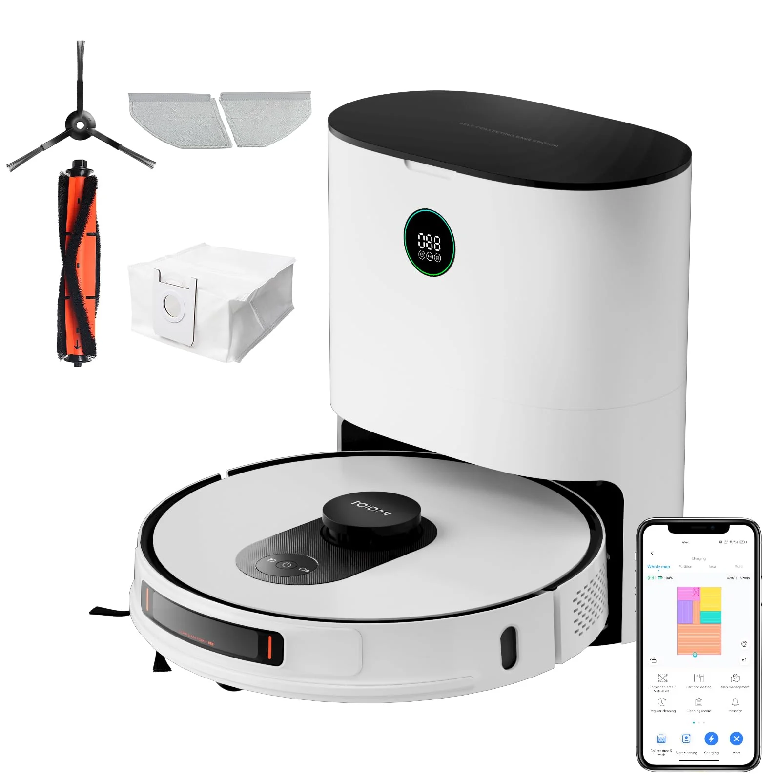 ROIDMI EVE MAX Saugroboter mit Wischfunktion - 5000Pa Staubsauger Roboter mit Absaugstation Selbstreinigung 75 Tage Mopphebung & Schwingwisch 5200mAh Sprachsteuerung für Tierhaare Teppiche Hartboden - Image 2