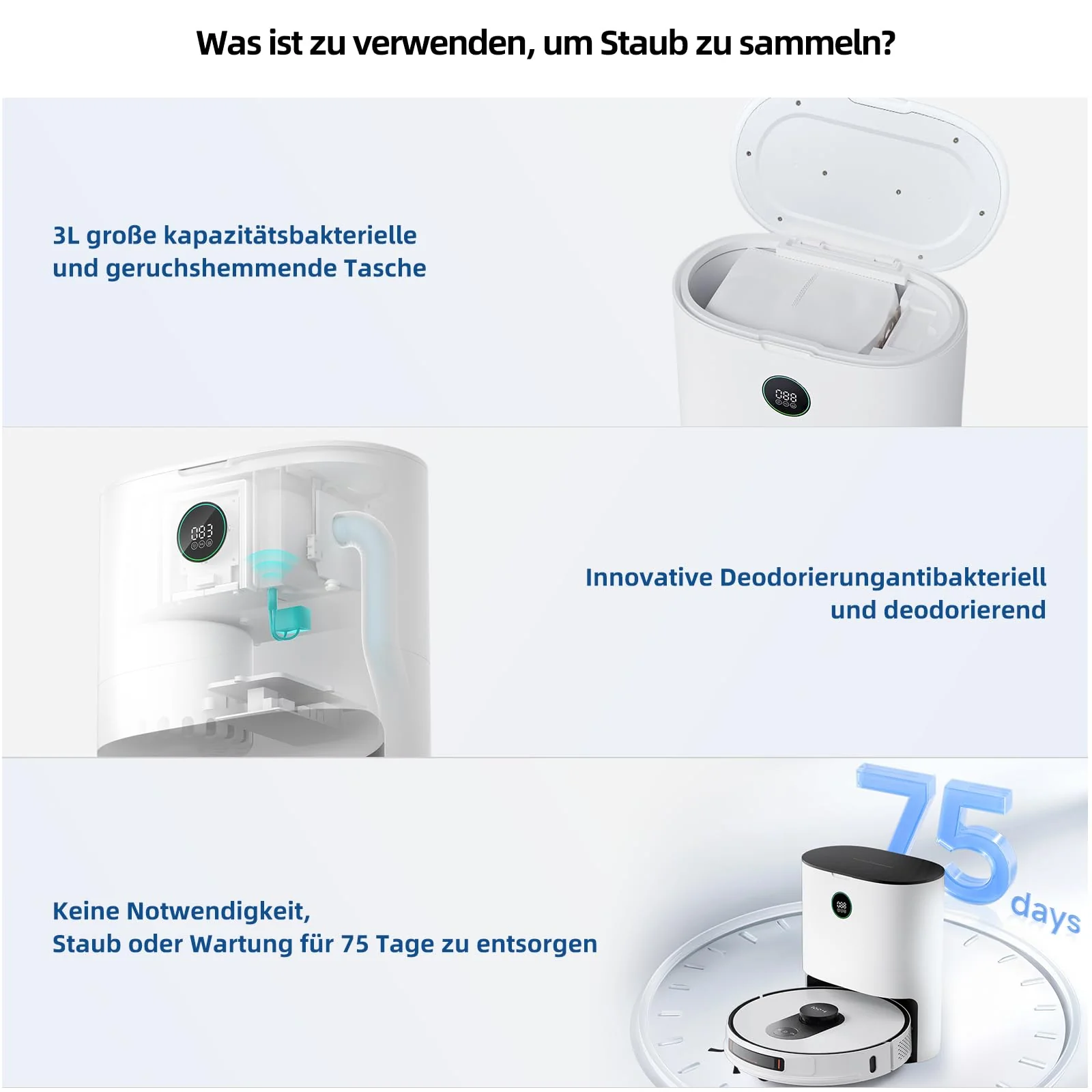 ROIDMI EVE MAX Saugroboter mit Wischfunktion - 5000Pa Staubsauger Roboter mit Absaugstation Selbstreinigung 75 Tage Mopphebung & Schwingwisch 5200mAh Sprachsteuerung für Tierhaare Teppiche Hartboden - Image 8