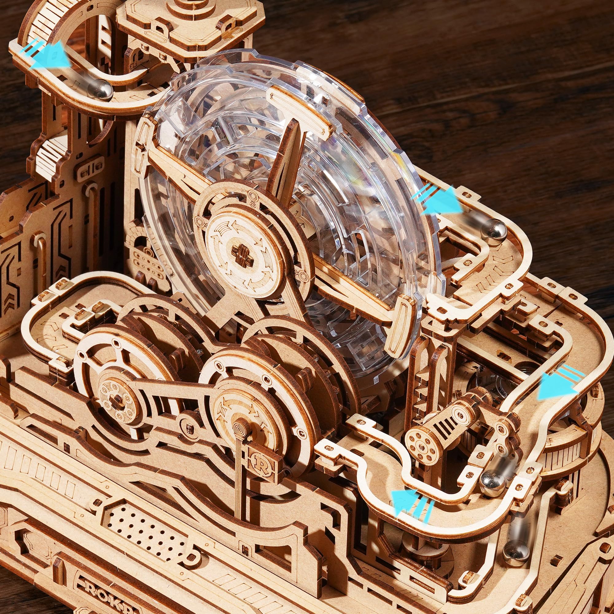 ROKR 3D Puzzle Holz Kugelbahn Modellbausatz,Gear Ball Challenge Bauspielzeug,Holzpuzzle DIY Geschenke für Männer und Kinder - Image 2