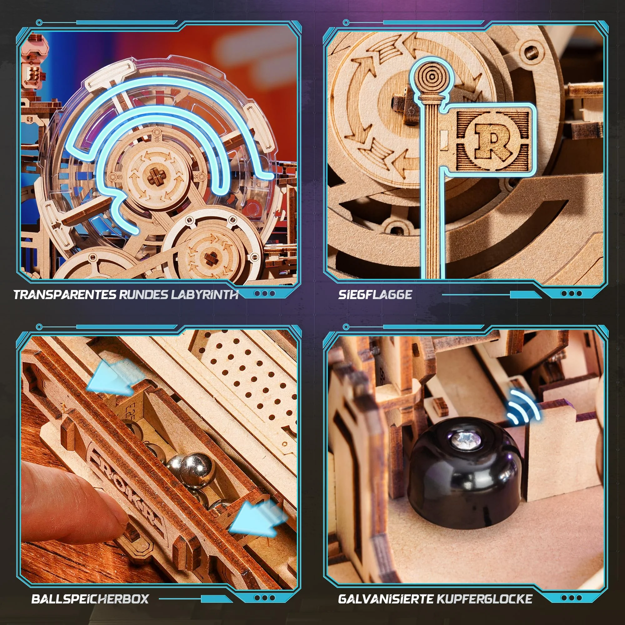 ROKR 3D Puzzle Holz Kugelbahn Modellbausatz,Gear Ball Challenge Bauspielzeug,Holzpuzzle DIY Geschenke für Männer und Kinder - Image 7