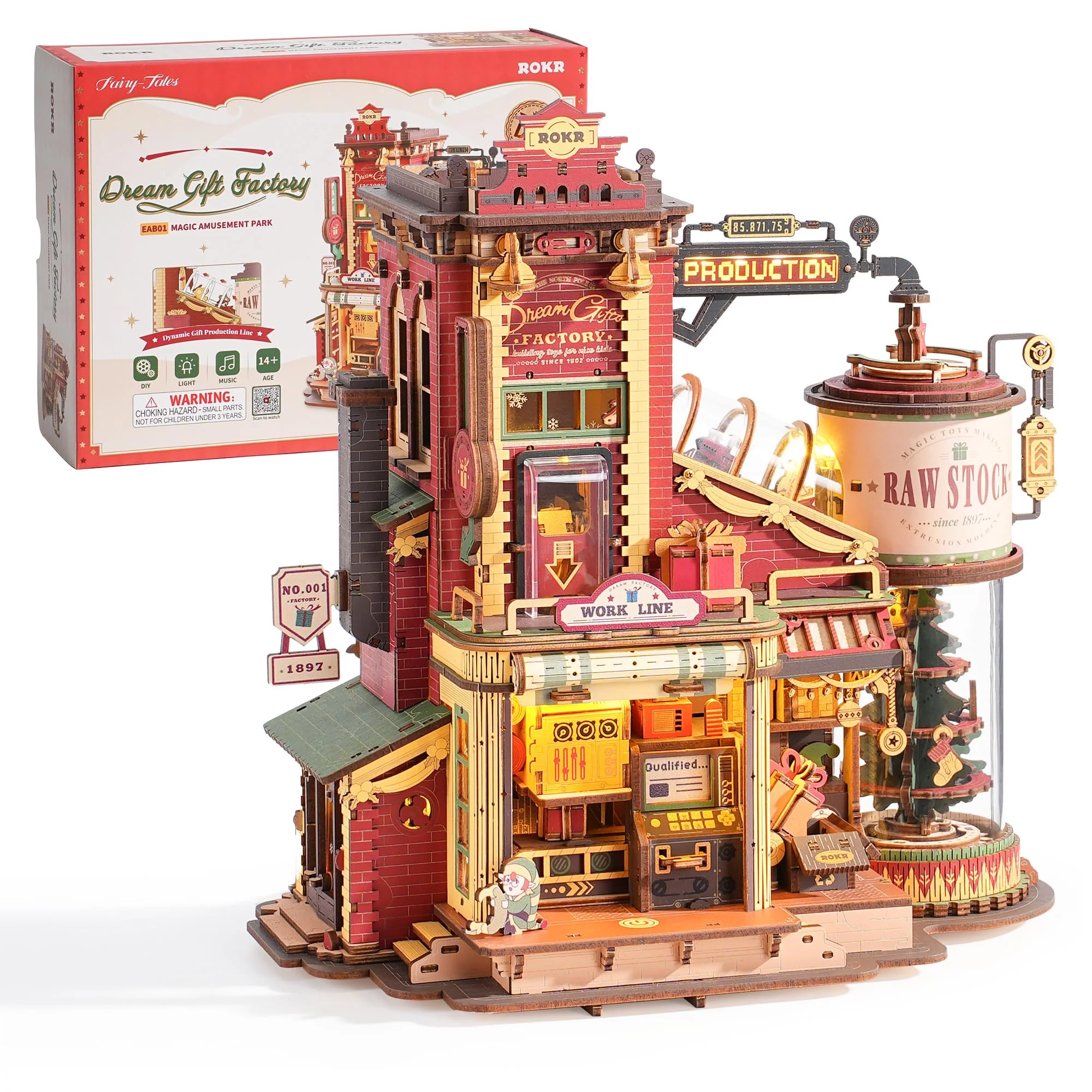 ROKR 3D Puzzle Holz Traumgeschenkfabrik, 3D Holzpuzzle Erwachsene Mechanisch, Musik-Modellbausätze für Erwachsene, Dream Gift Factory, EAB01