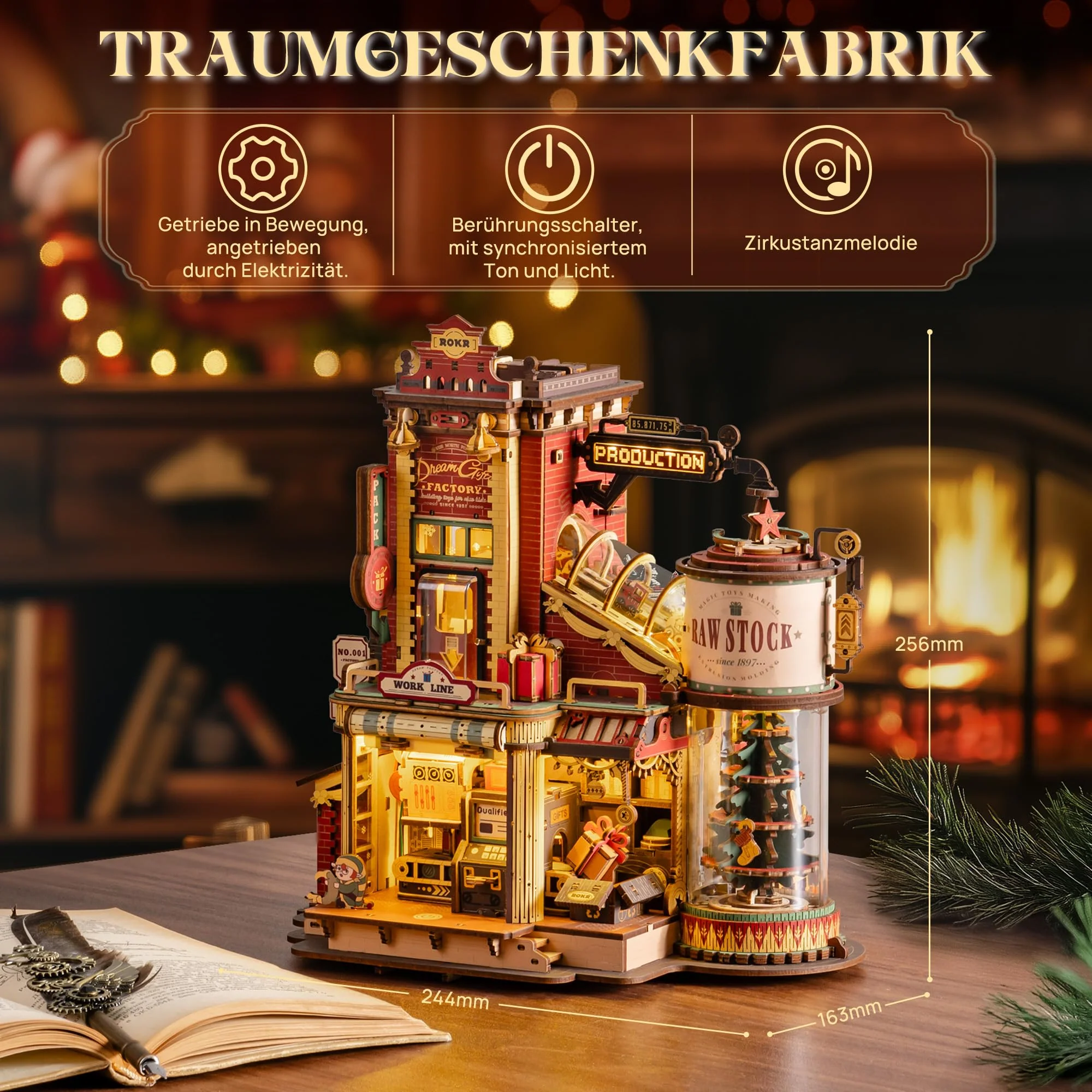 ROKR 3D Puzzle Holz Traumgeschenkfabrik, 3D Holzpuzzle Erwachsene Mechanisch, Musik-Modellbausätze für Erwachsene, Dream Gift Factory, EAB01 - Image 4
