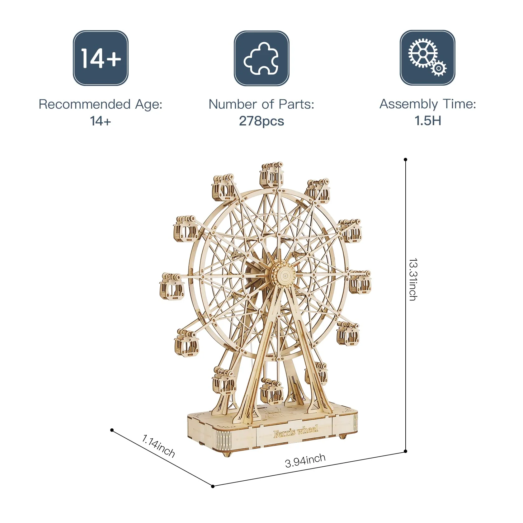 Rolife 3D Puzzle - Holzpuzzle 3D Spieldose Modellbausatz für Erwachsene Kreativer DIY-Bausatz, Bastelset für Dekoration & Ästhetische Geschenke für Teenager(Ferris Wheel) - Image 8