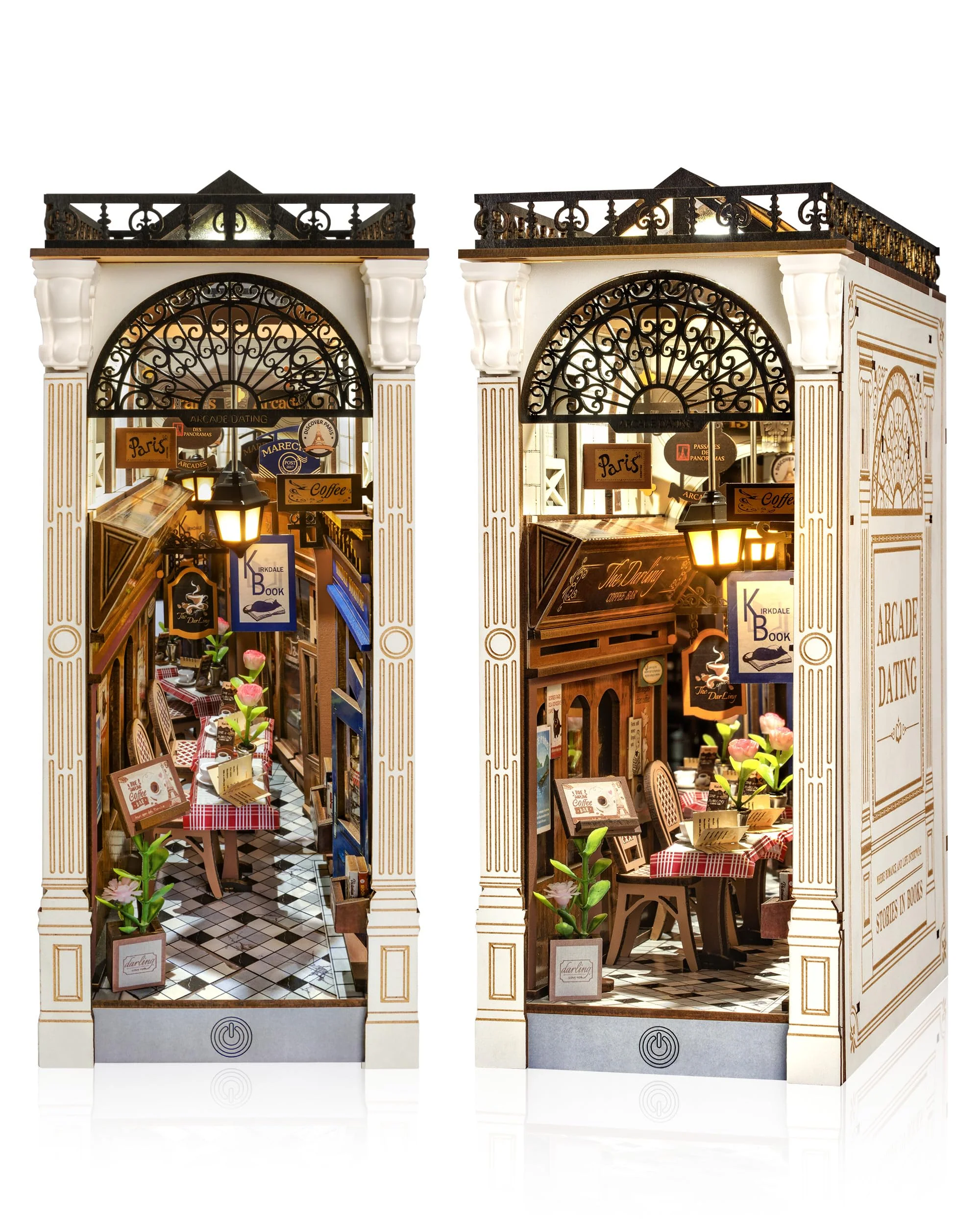 Rolife Book Nook Kit für Erwachsene DIY Miniature House mit Licht für Buchstütze Bibliothek Bücherregal Dekoration Arcade Dating 3D Puzzle Buchstützen aus Holz Erwachsene Booknook