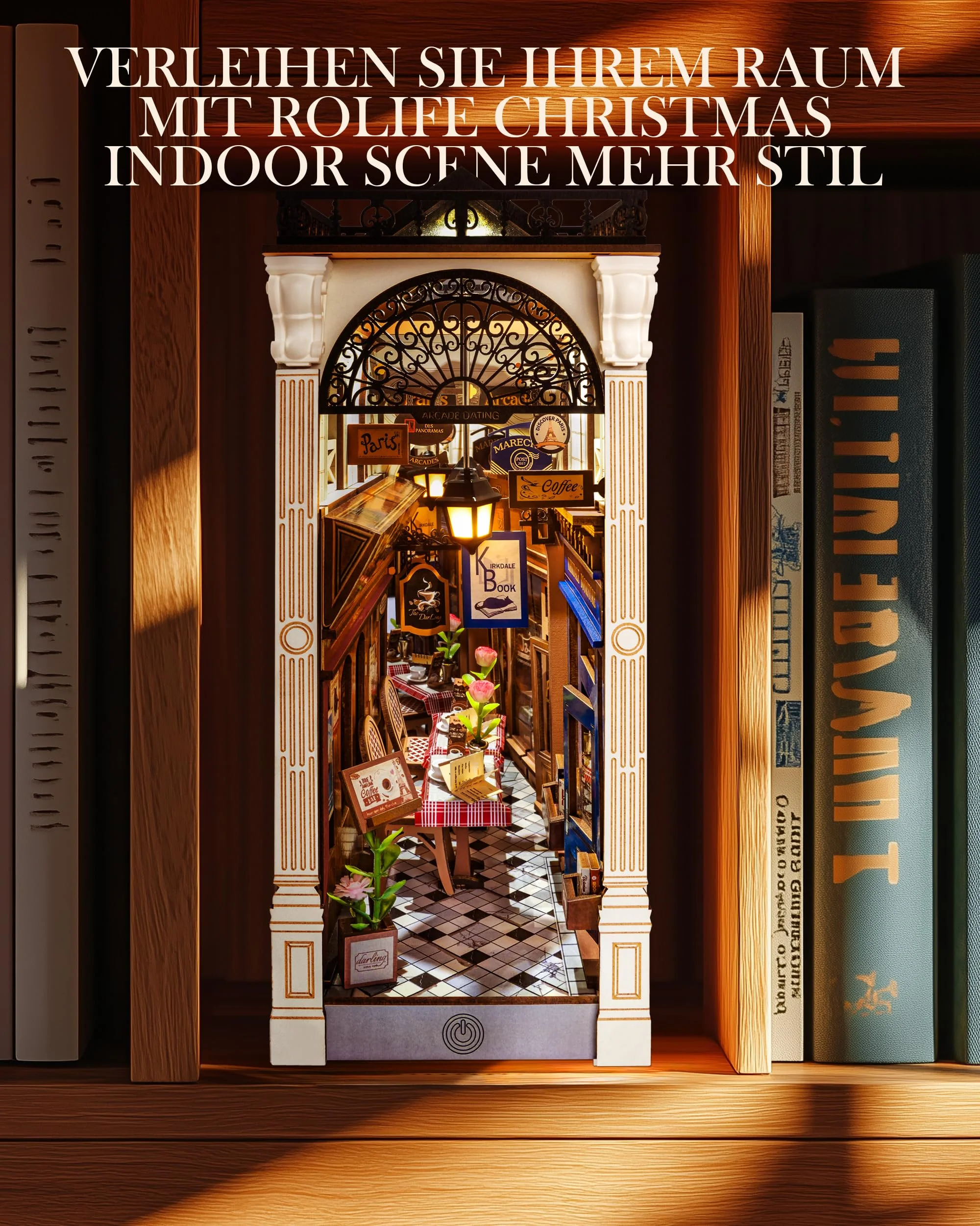 Rolife Book Nook Kit für Erwachsene DIY Miniature House mit Licht für Buchstütze Bibliothek Bücherregal Dekoration Arcade Dating 3D Puzzle Buchstützen aus Holz Erwachsene Booknook - Image 3