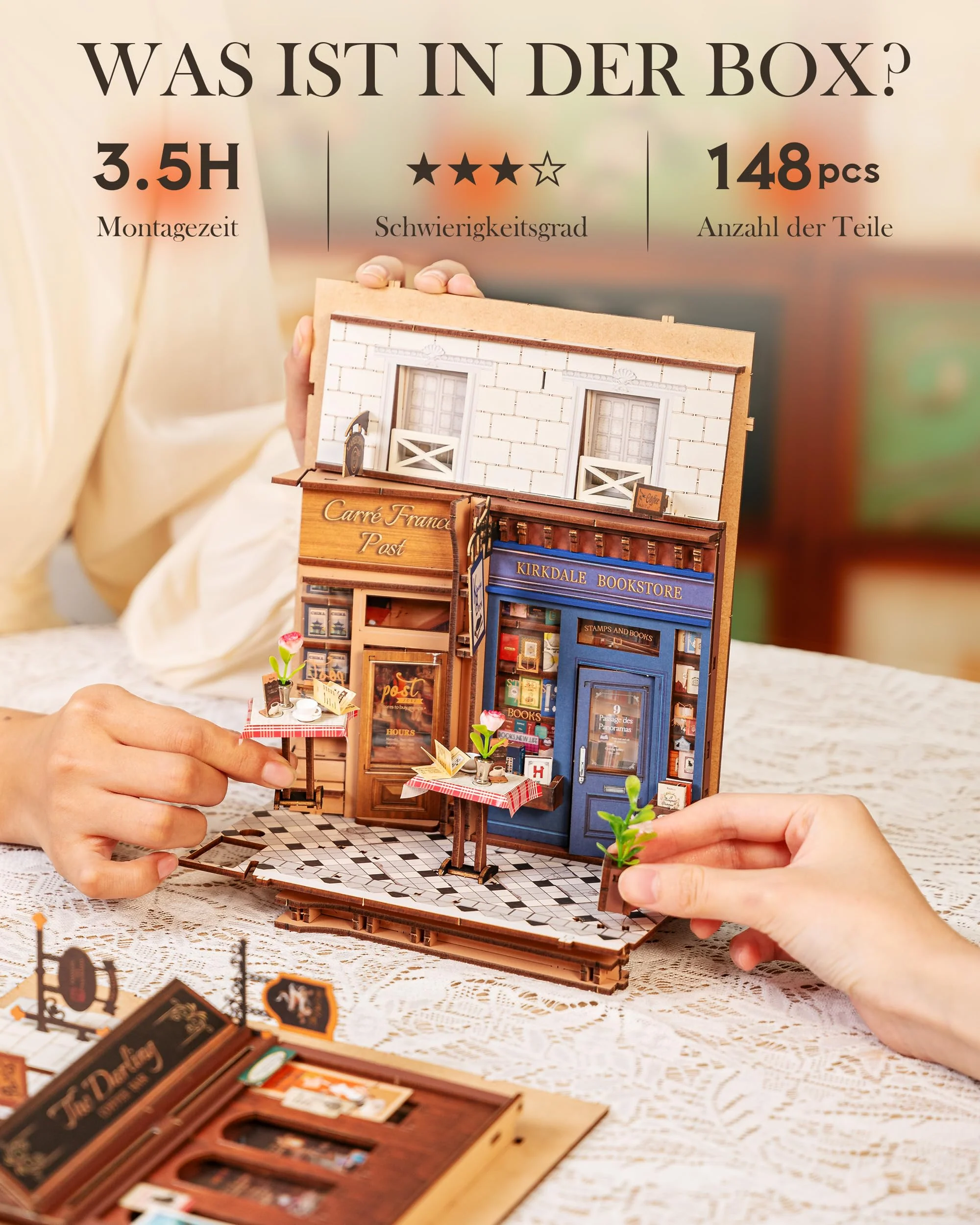 Rolife Book Nook Kit für Erwachsene DIY Miniature House mit Licht für Buchstütze Bibliothek Bücherregal Dekoration Arcade Dating 3D Puzzle Buchstützen aus Holz Erwachsene Booknook - Image 4