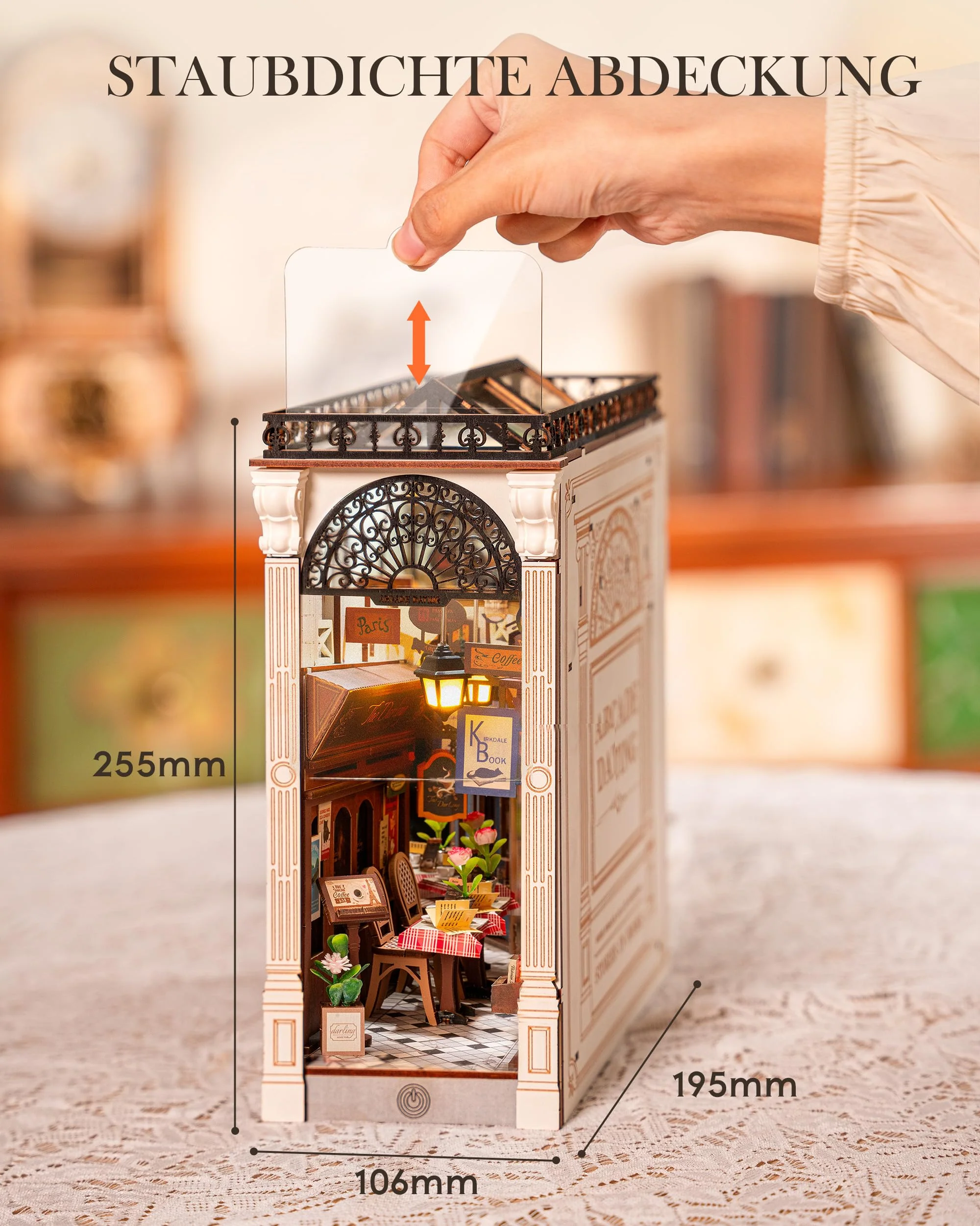 Rolife Book Nook Kit für Erwachsene DIY Miniature House mit Licht für Buchstütze Bibliothek Bücherregal Dekoration Arcade Dating 3D Puzzle Buchstützen aus Holz Erwachsene Booknook - Image 6